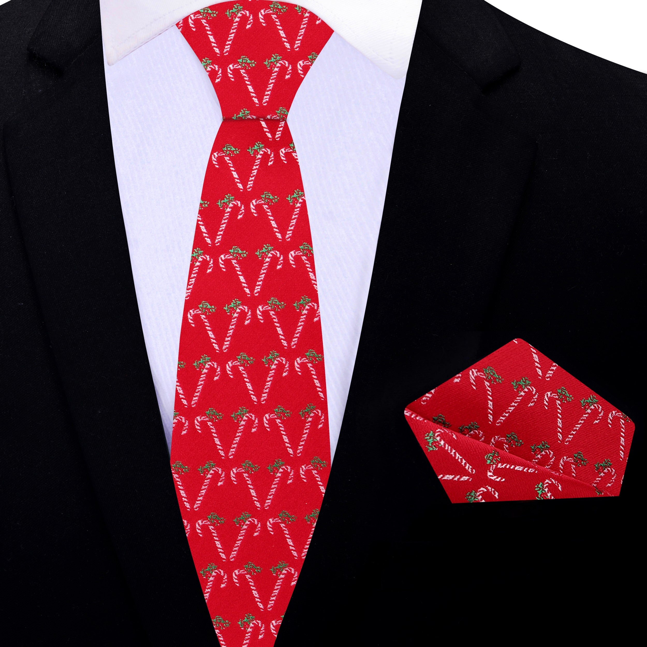 Styled Christmas necktie with matching pocket square for seasonal events