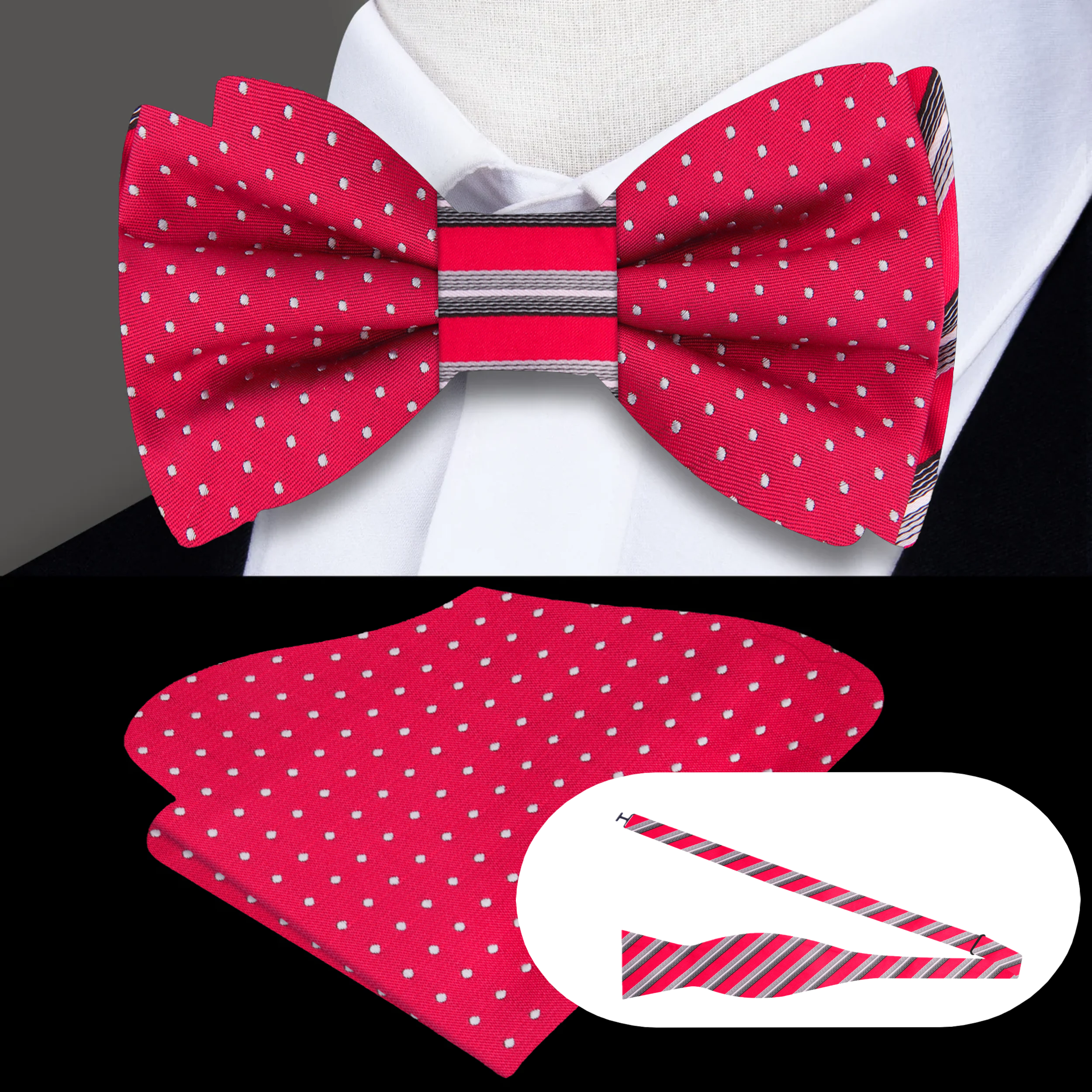 Close-up of the silk bow tie showcasing its vibrant colors and patterns, suitable for weddings.