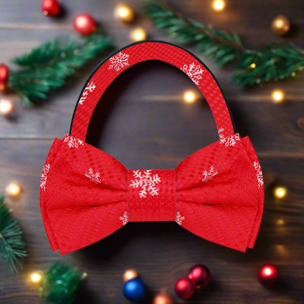 Close-up of a self-tie silk bow tie, ideal for winter weddings and holiday celebrations