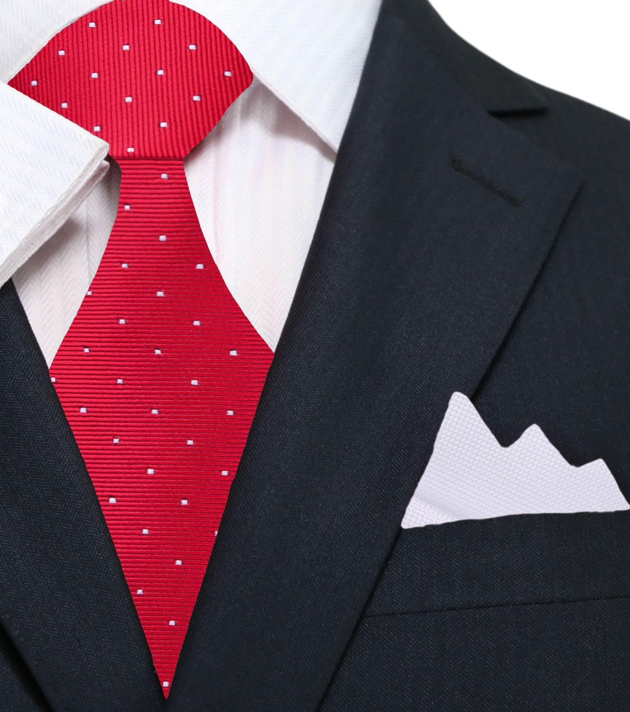 Close-up of a navy silk tie with white polka dots, ideal for formal occasions