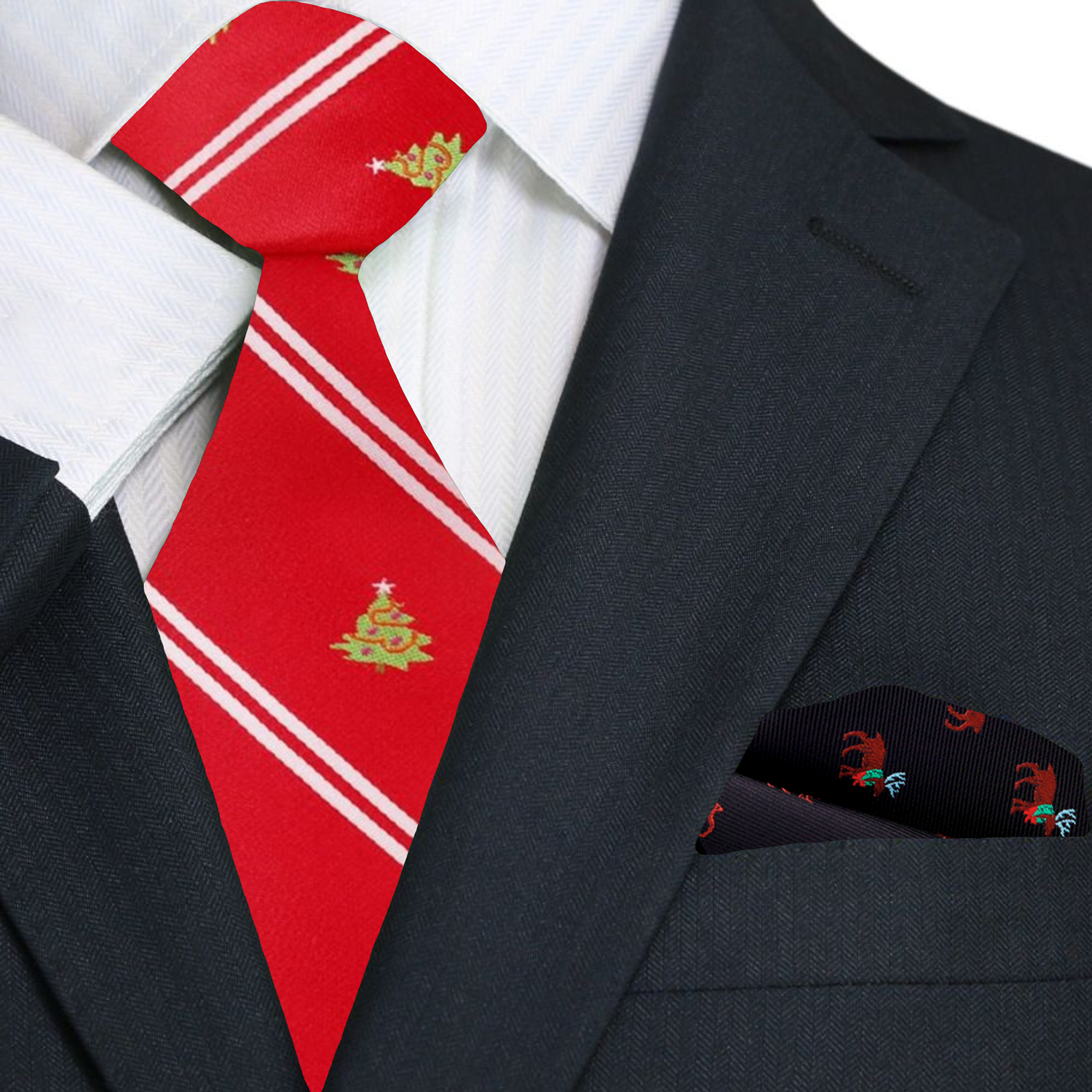 Styled image of the necktie paired with a classic white dress shirt for a polished holiday look.