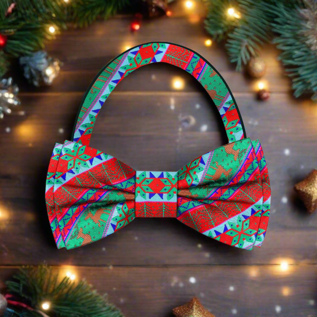 Close-up detail of the snowflake design on the festive accessories