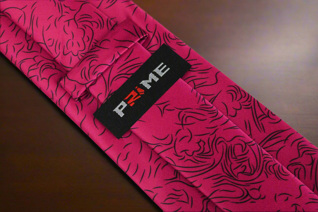 Elegant rose abstract silk necktie displayed on a white background, showcasing its intricate patterns and luxurious texture.