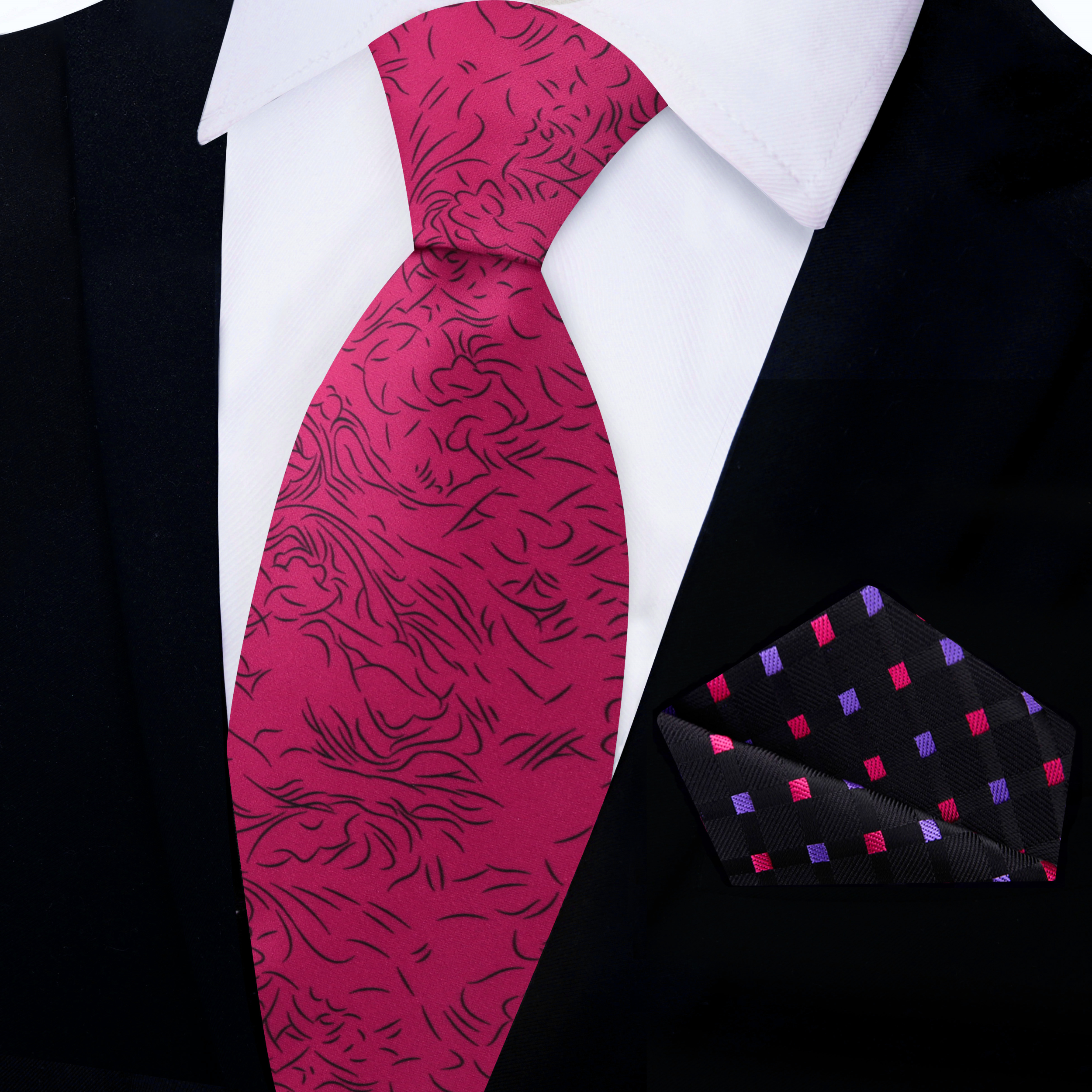 Elegant rose abstract silk necktie displayed on a white background, showcasing its intricate patterns and luxurious texture.