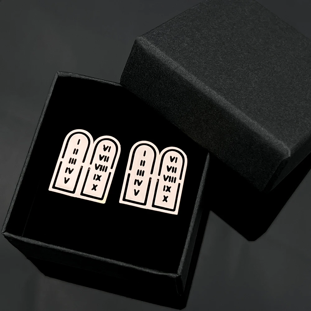 Elegant tablet-shaped religious cufflinks with Roman numerals for formal wear