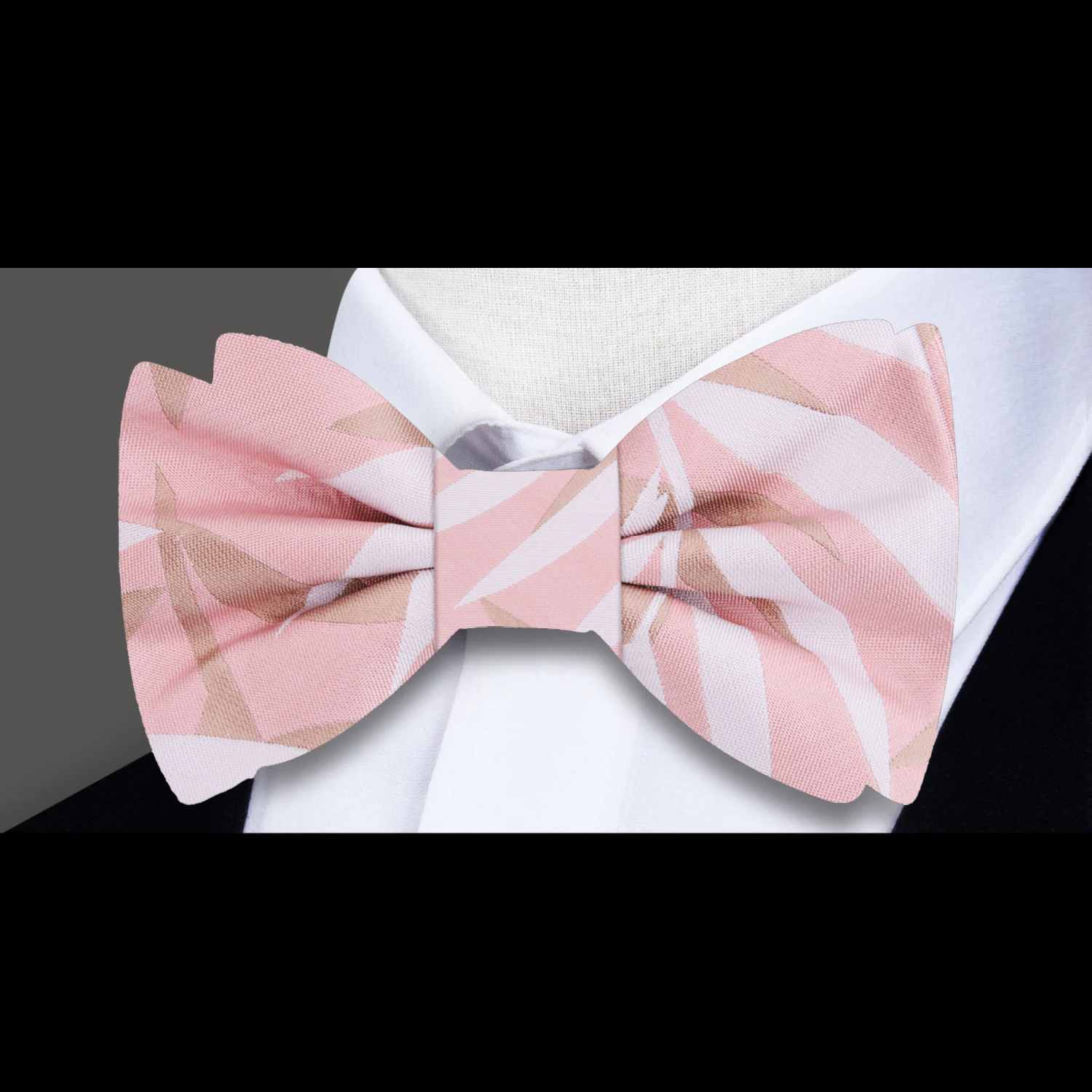 Bow tie displayed against a light blue shirt, highlighting its suitability for weddings and formal events.