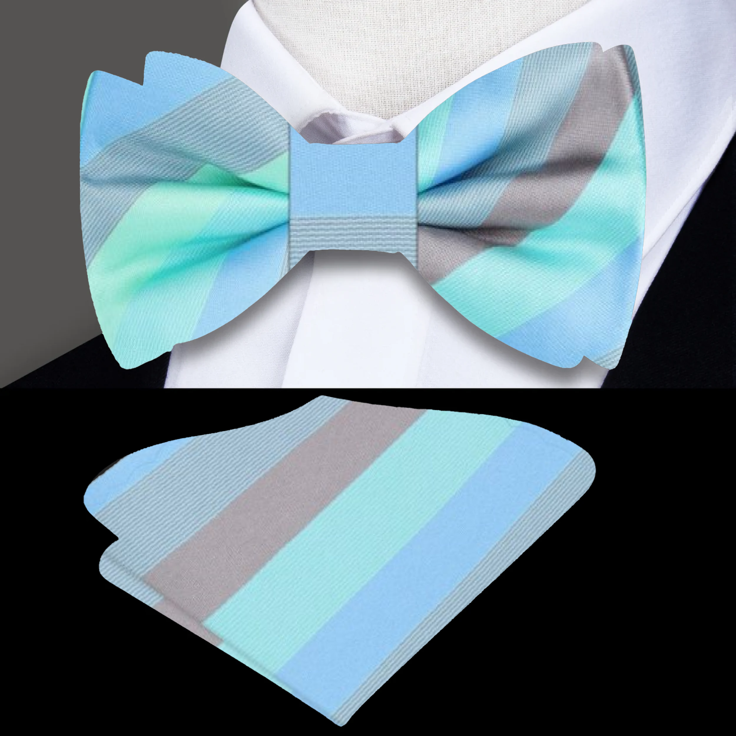Pastel striped bow tie showcasing vibrant shades for a spring wedding.