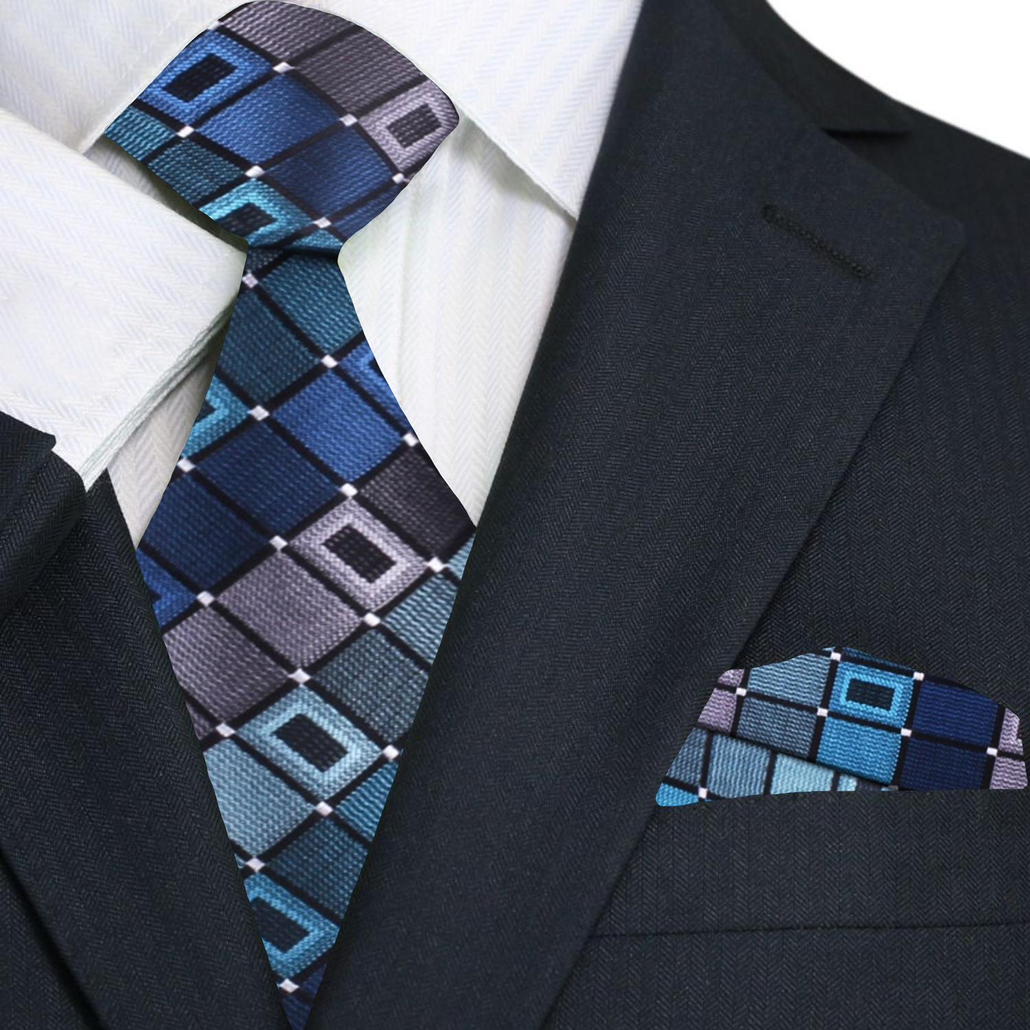 Elegant silk necktie with geometric pattern paired with a white dress shirt