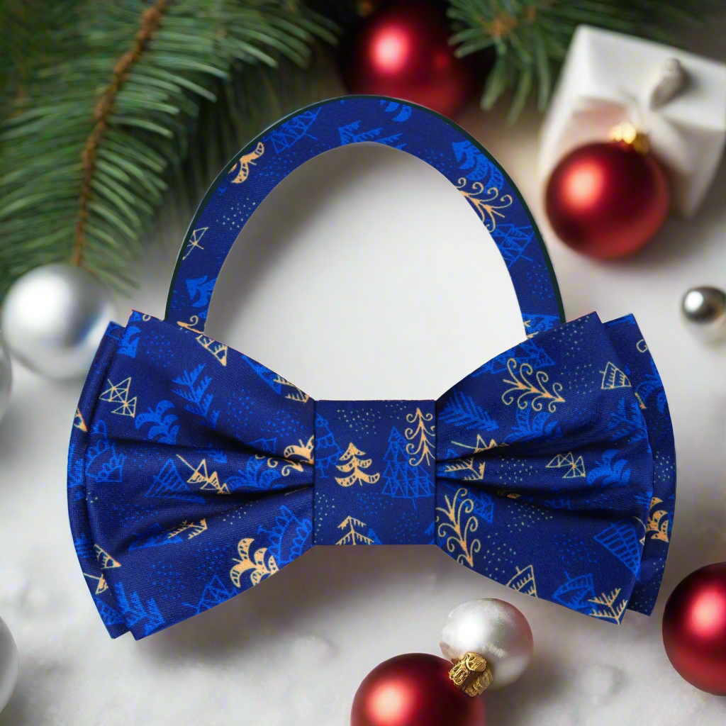 Elegant silk bow tie with Christmas trees pattern for holiday parties