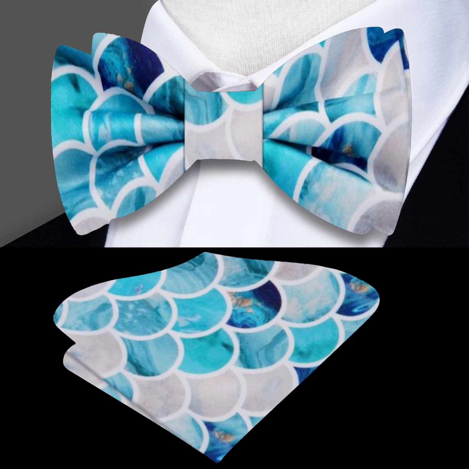 Coastal Elegance Bow Tie in light blue with seashell pattern, perfect for weddings.