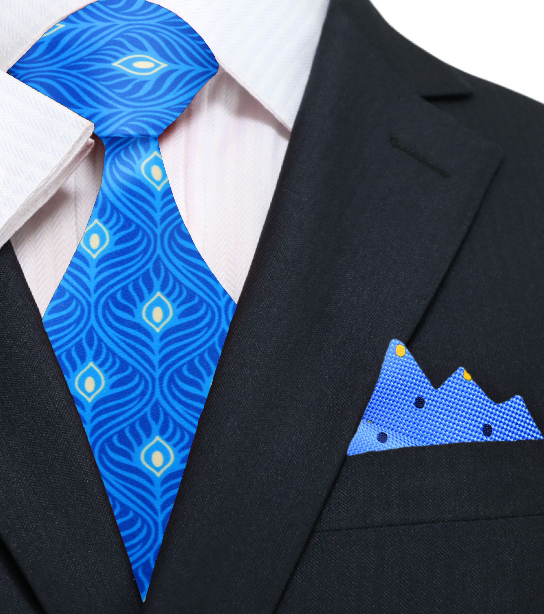 Man wearing light blue silk necktie at a wedding, paired with a white dress shirt and navy suit