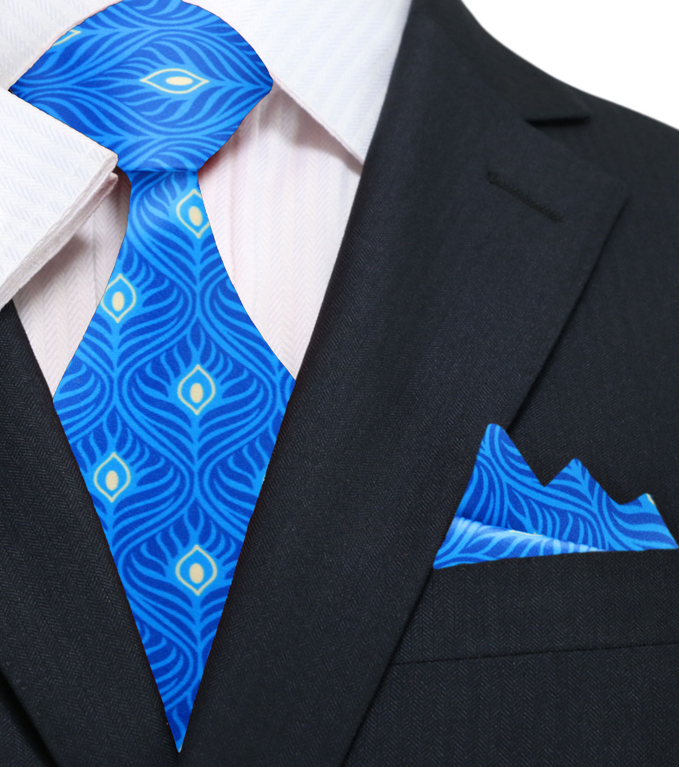 Man wearing light blue silk necktie at a wedding, paired with a white dress shirt and navy suit