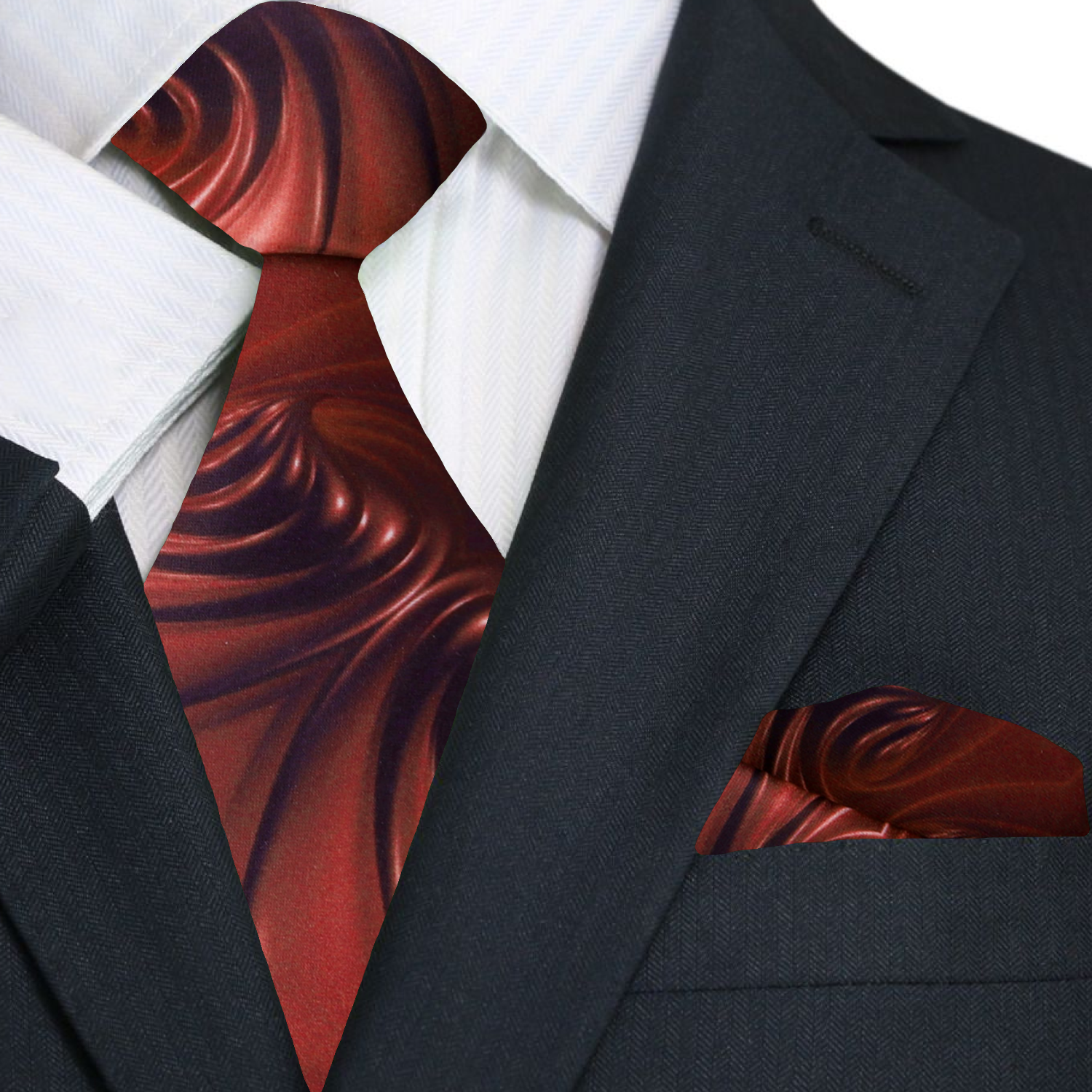 Luxury chocolate swirl silk tie displayed on a wooden table