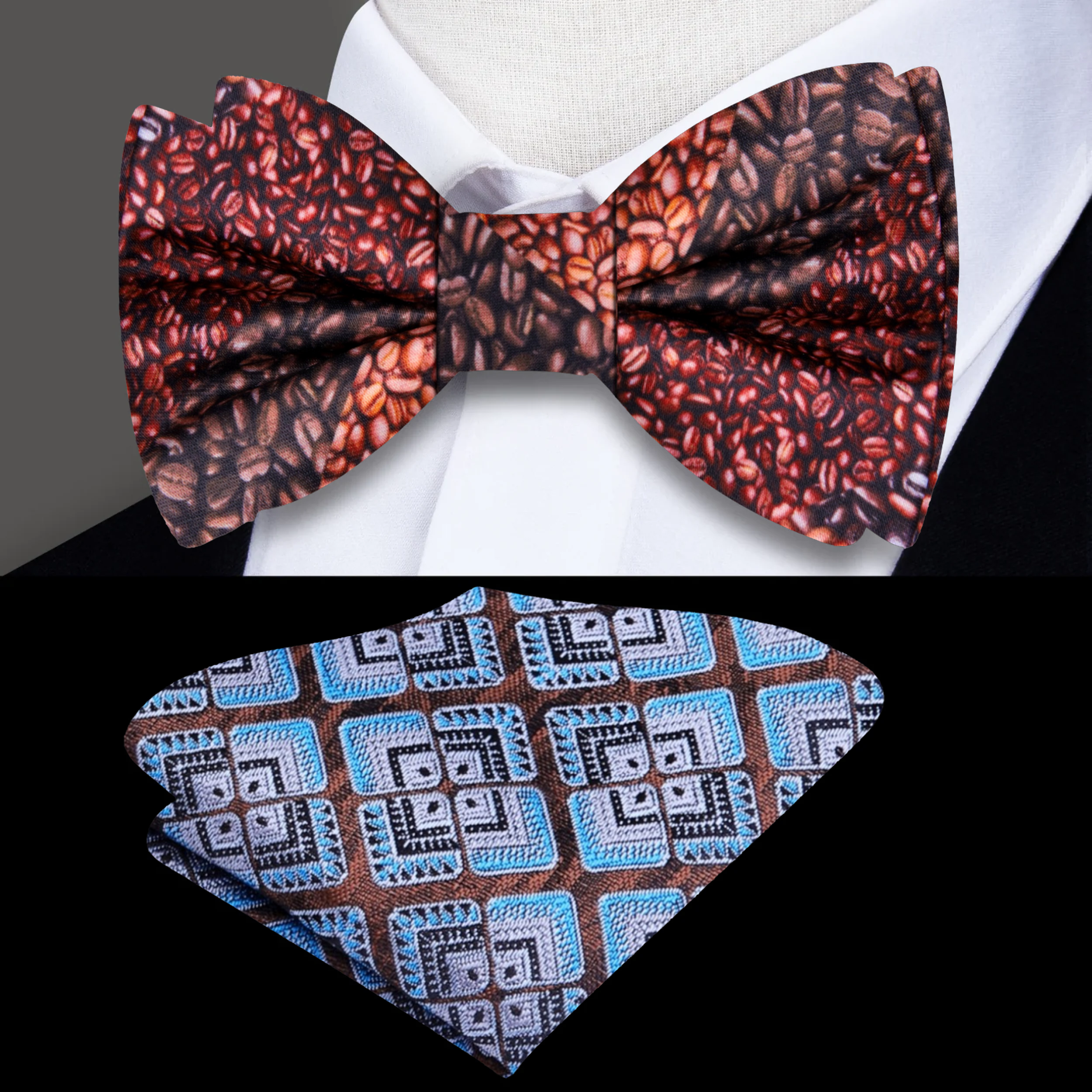 Rich Roast Coffee Beans Bow Tie in earthy tones, showcasing its elegant pattern.