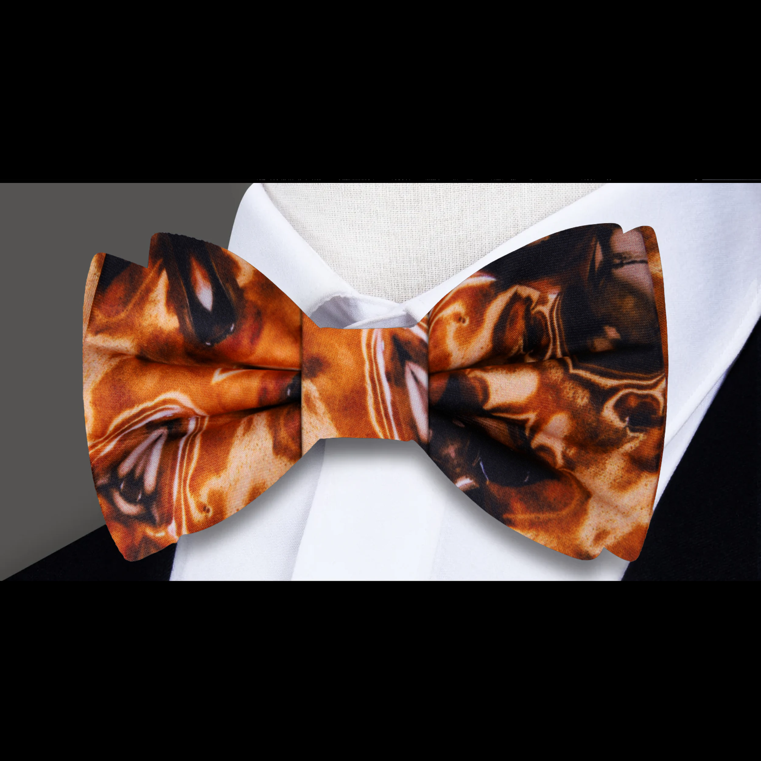 Close-up view of a mocha bow ties geometric pattern, showcasing its rich colors.