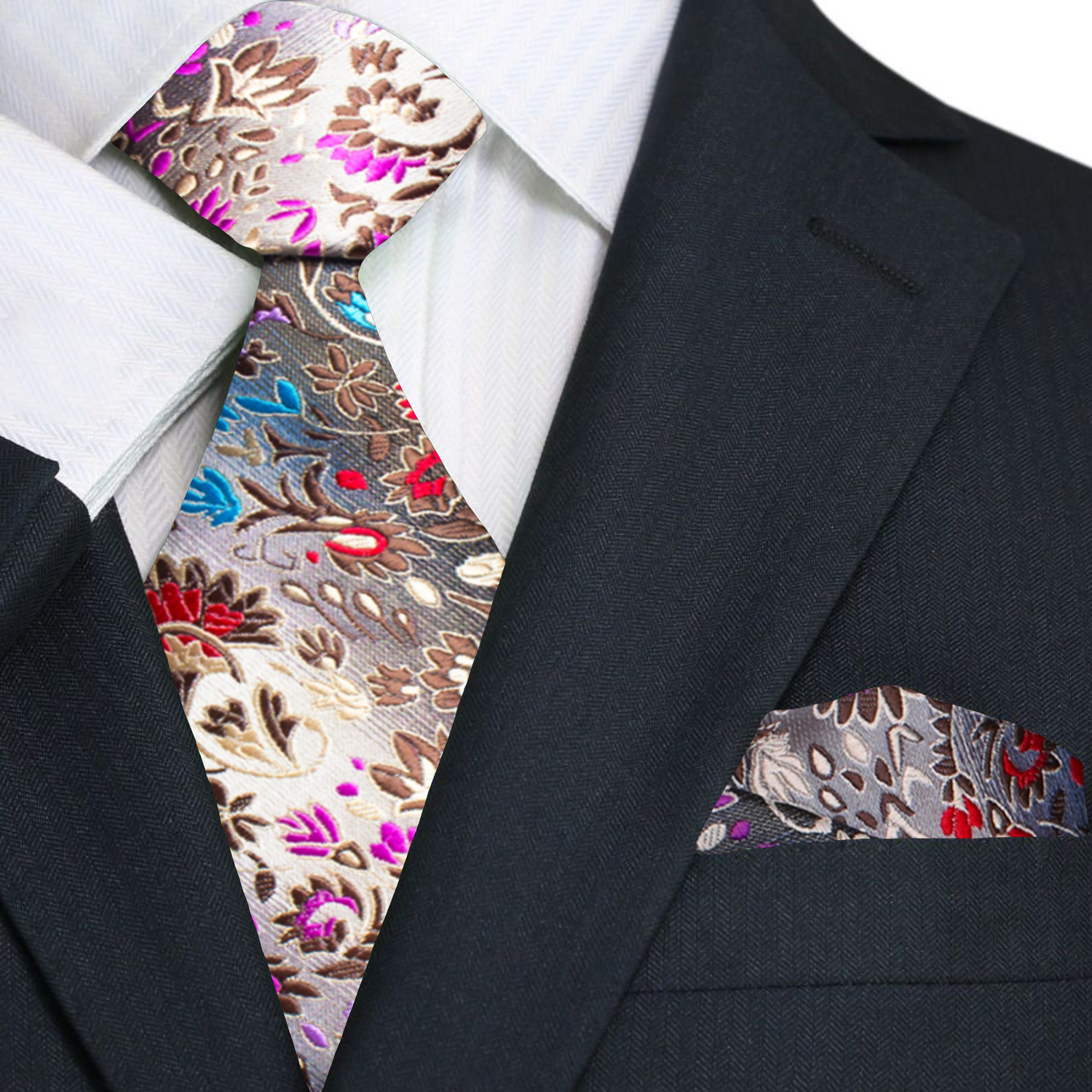 Mens floral necktie in vibrant colors, suitable for weddings and formal occasions