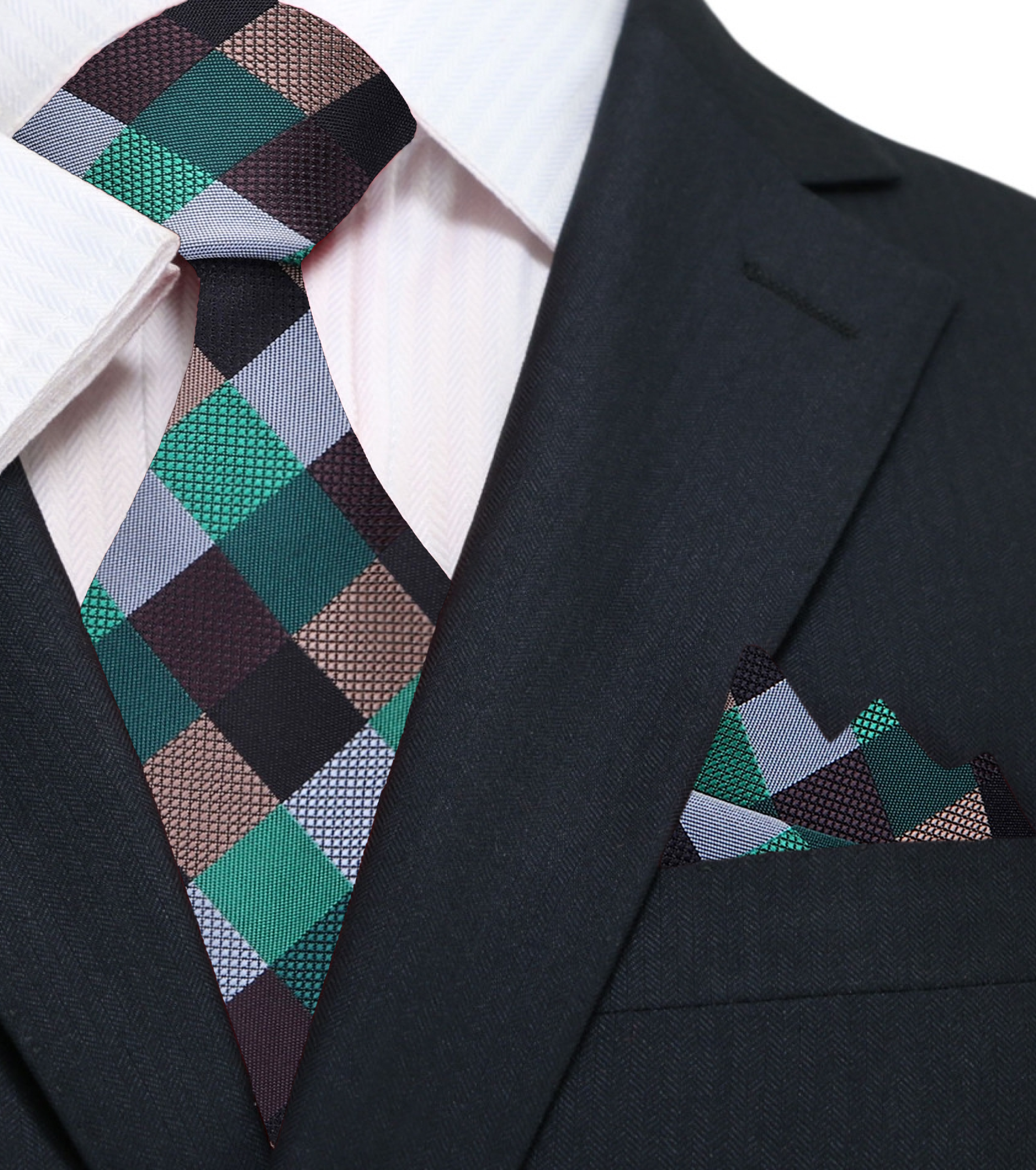 Close-up of the silk texture of the stylish necktie, highlighting its quality.