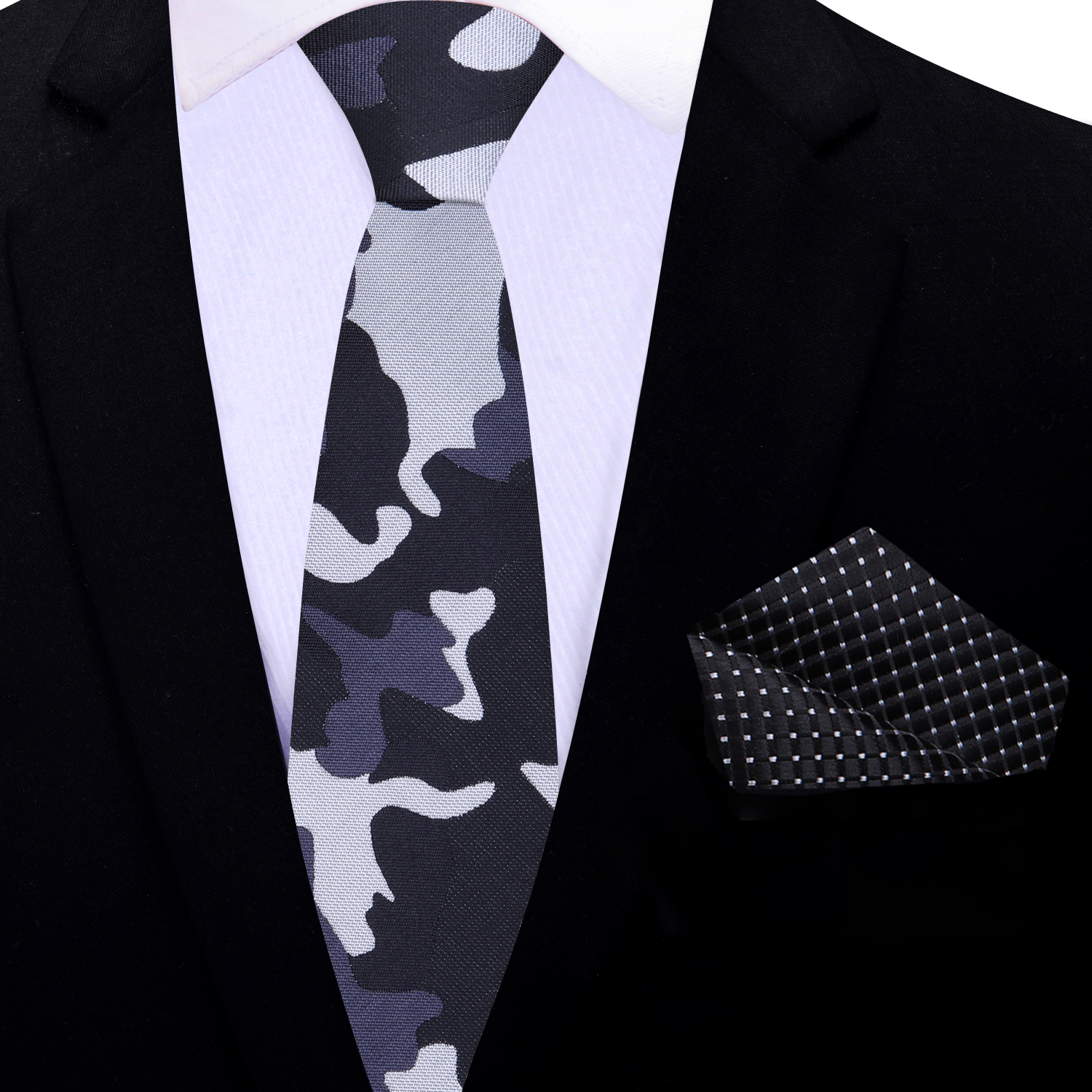 Close-up view of the urban camouflage silk tie showcasing its unique fleck pattern.
