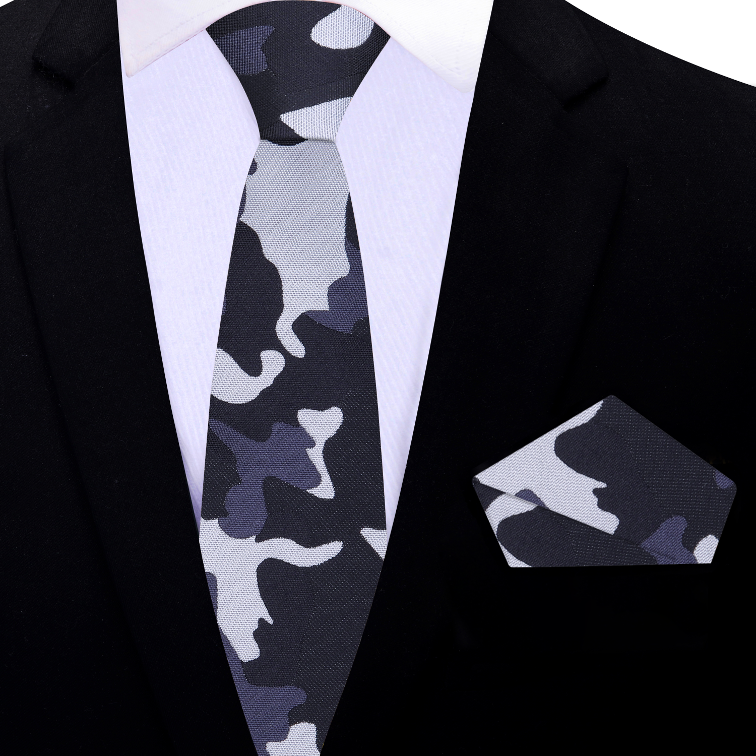 Close-up view of the urban camouflage silk tie showcasing its unique fleck pattern.