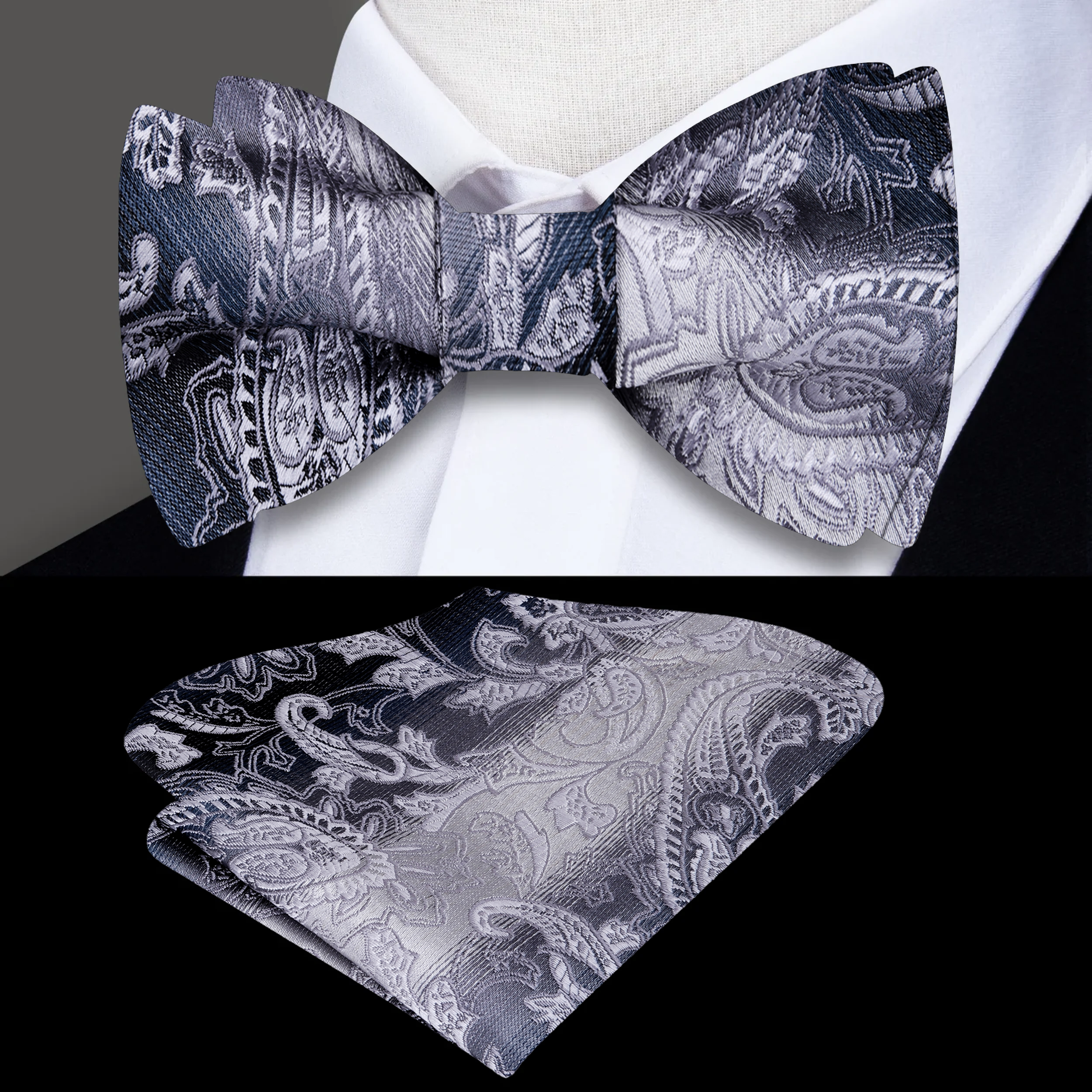 Vibrant paisley self-tie bow tie in multiple colors, front view