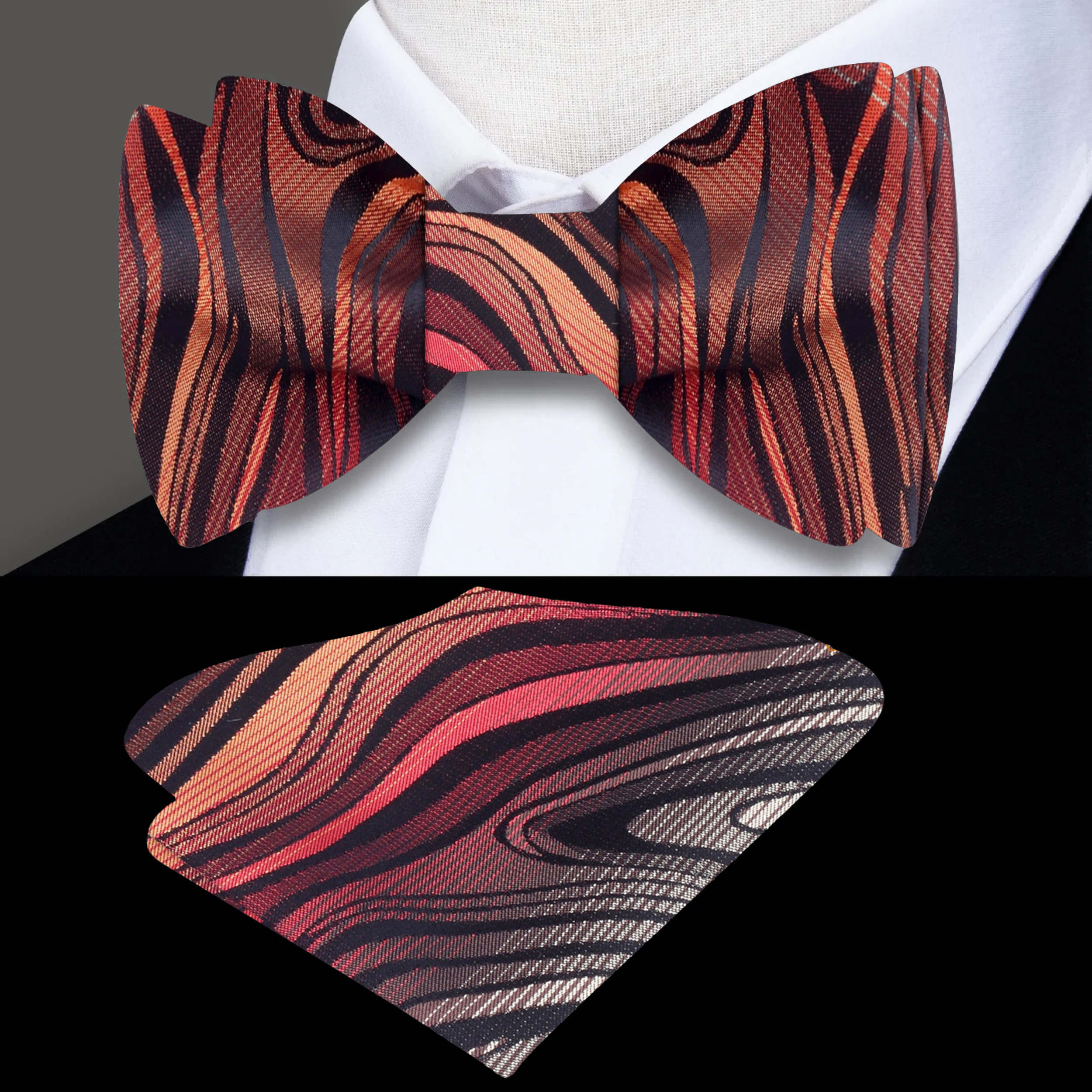 Styled bow tie paired with crisp white shirt and charcoal grey suit for cocktail party