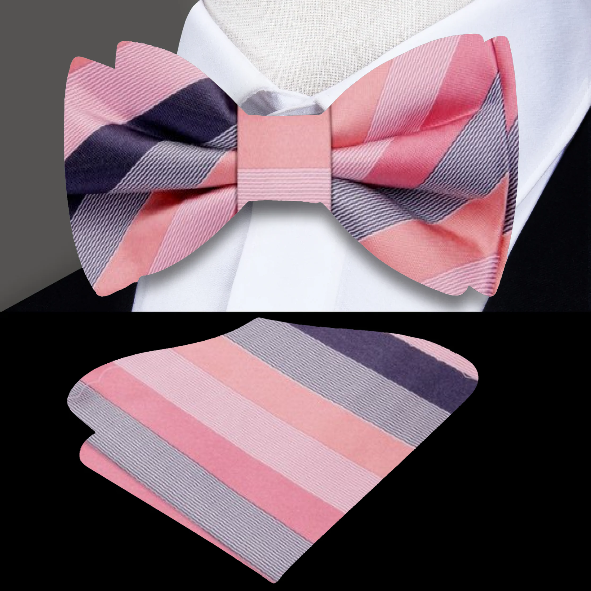 Pastel striped bow tie showcasing vibrant shades for a spring wedding.