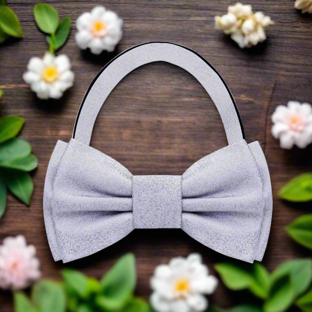 Front view of a gold textured silk bow tie, ideal for weddings and formal occasions.