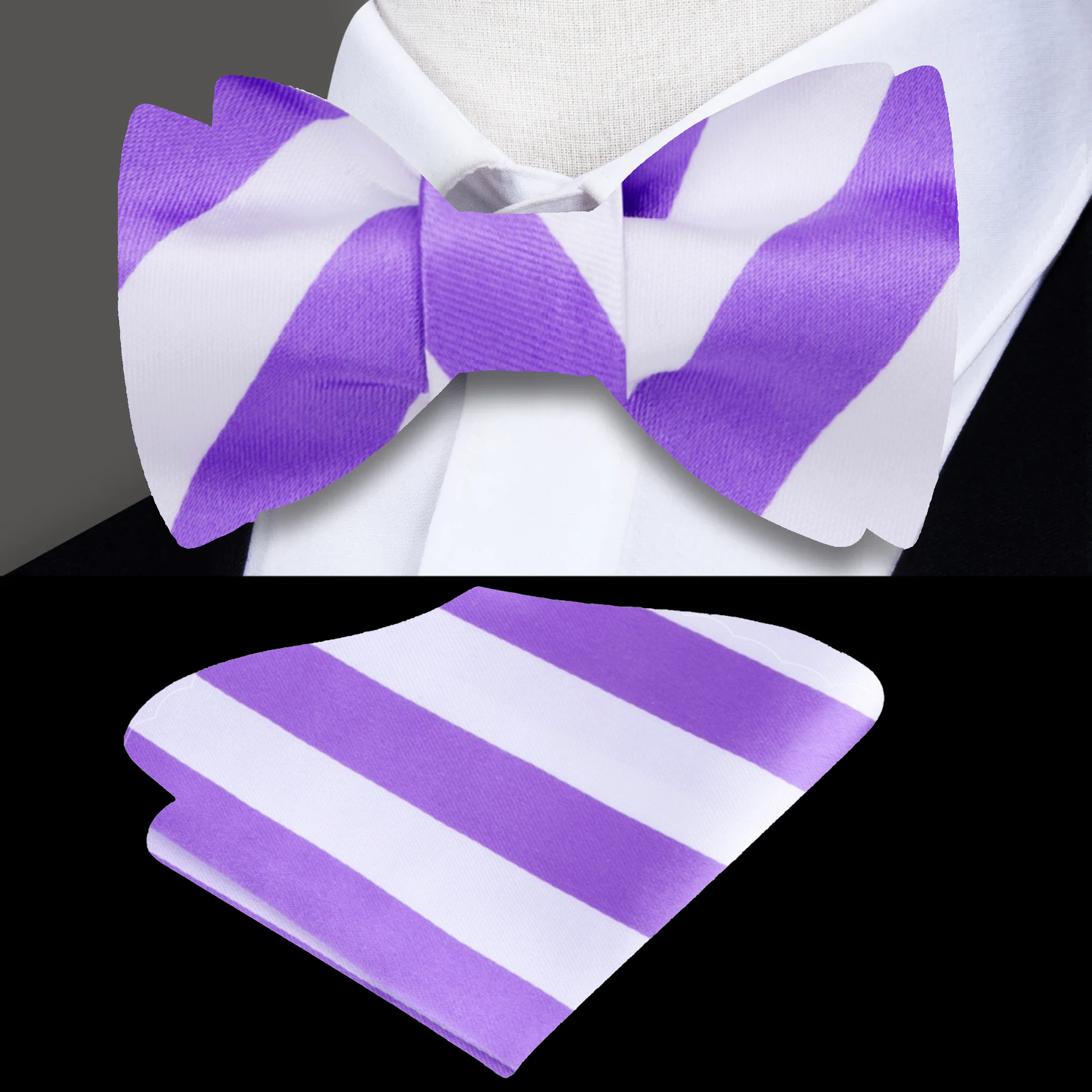 Close-up of the luxurious silk texture of the Red and White Stripe Bow Tie.