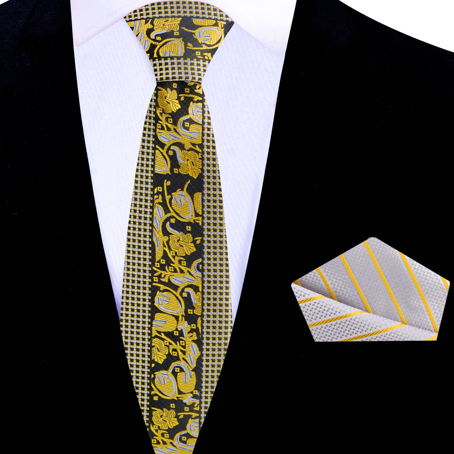 A stylish arrangement of the silk necktie alongside a light grey dress shirt, illustrating its versatile pairing options.
