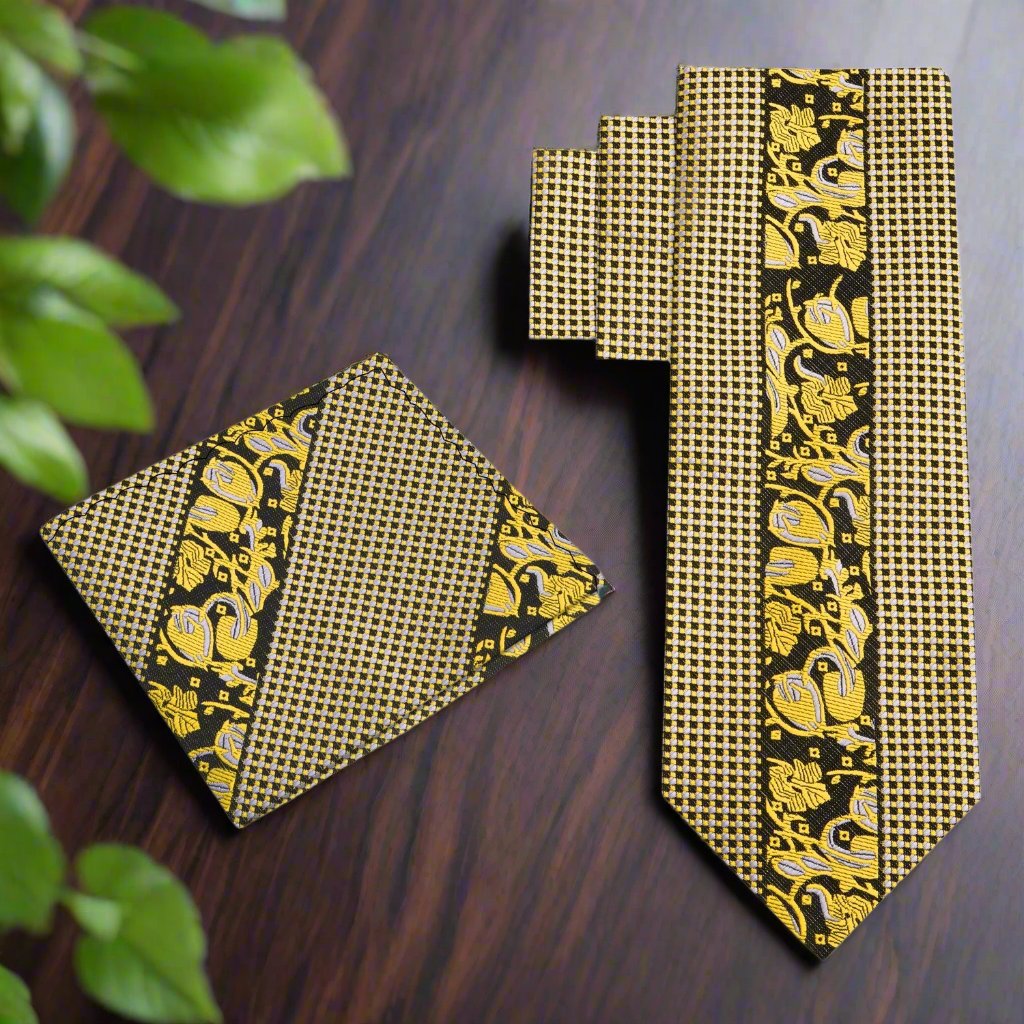 A stylish arrangement of the silk necktie alongside a light grey dress shirt, illustrating its versatile pairing options.