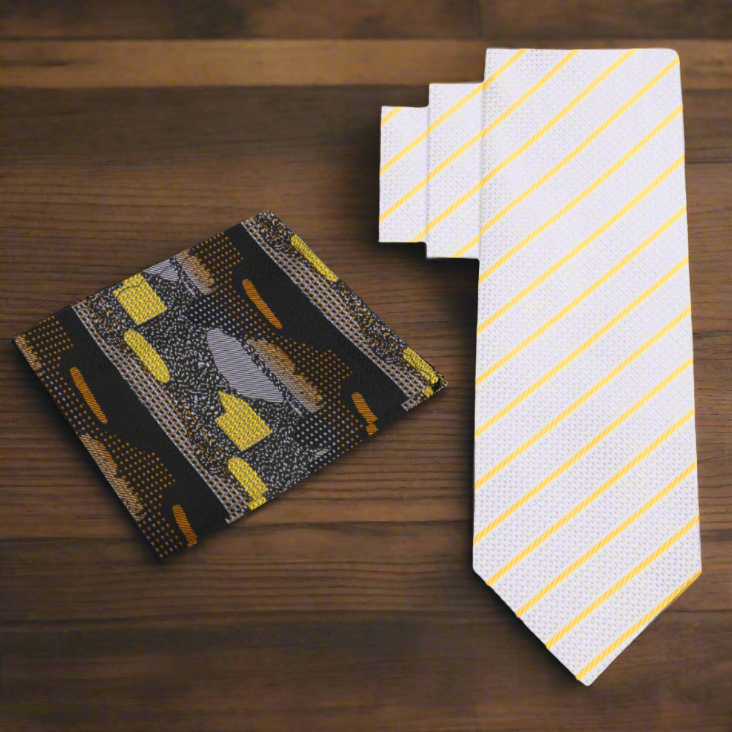 Close-up of silk tie with gold pinstripes for formal business wear