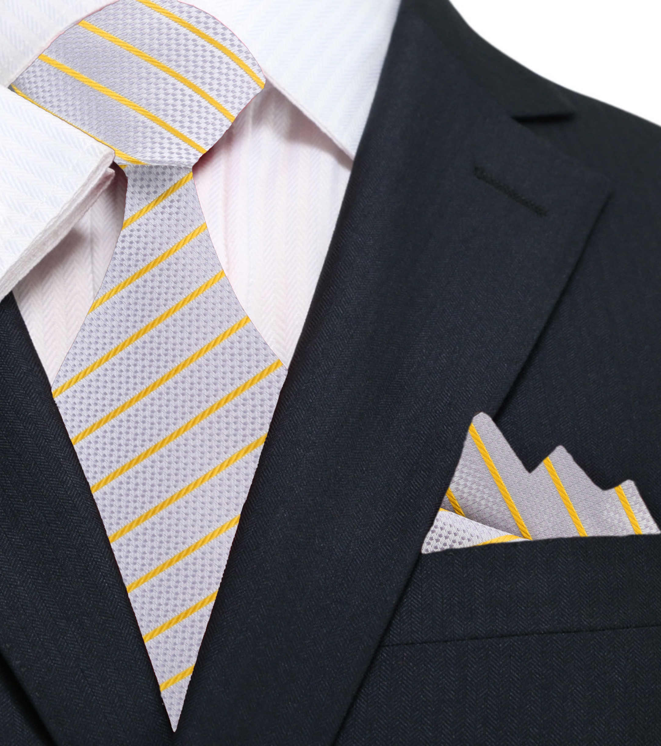 Close-up of silk tie with gold pinstripes for formal business wear