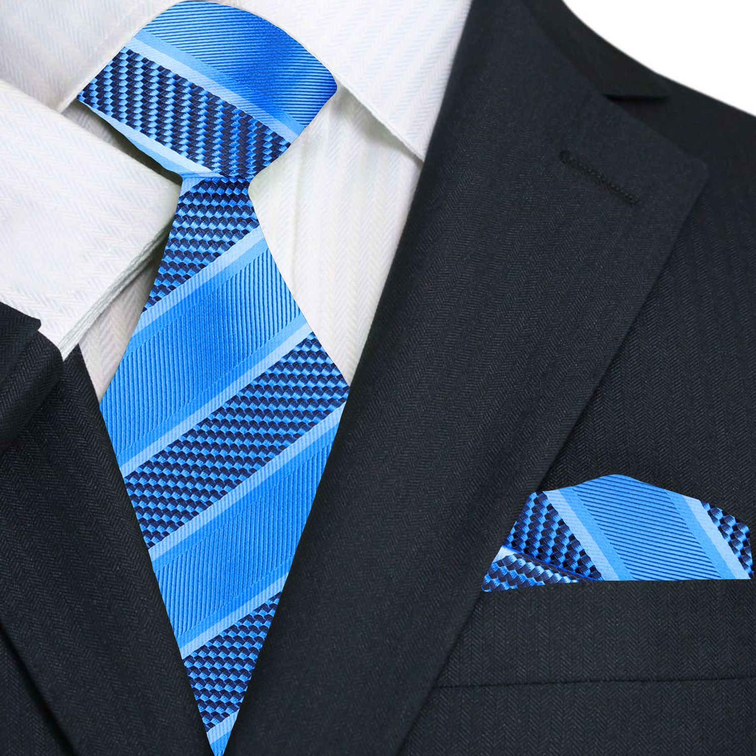 Man wearing a formal necktie for business meetings with a matching handkerchief