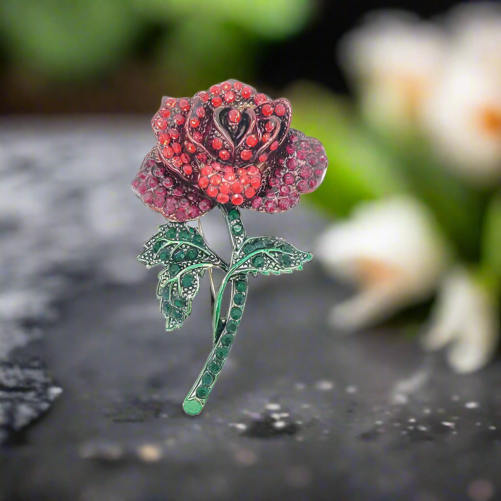 Close-up of the blue rose pin, perfect for formal attire.
