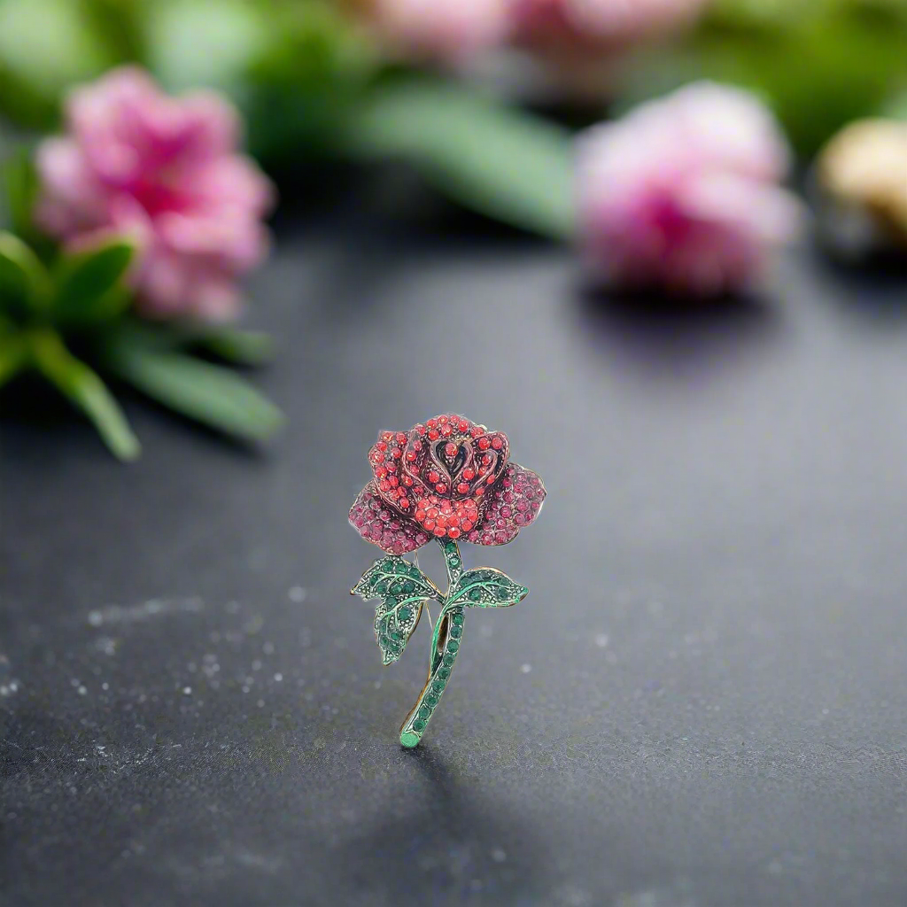 Rose lapel pin in red, showcasing its elegant design.