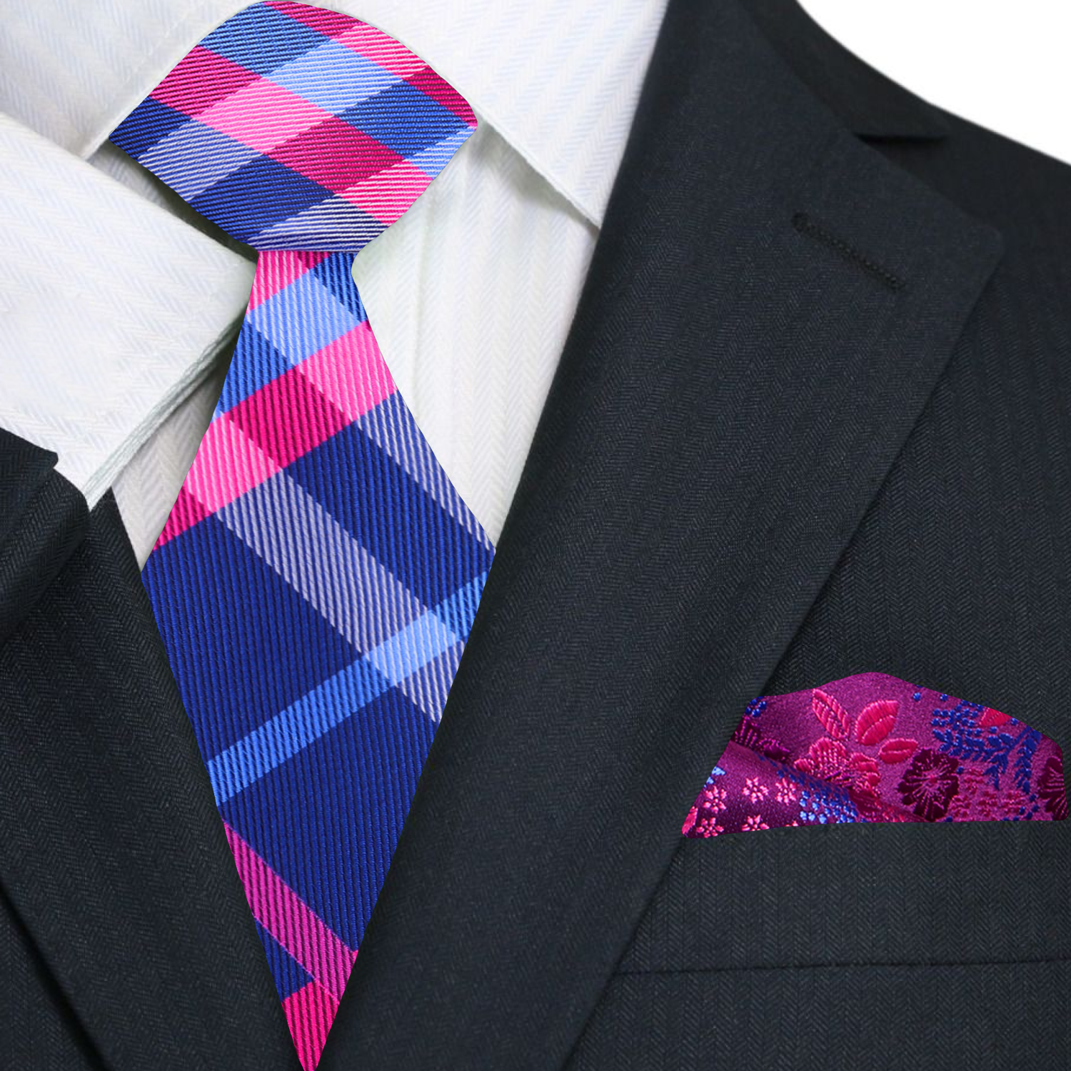 Close-up of the Lyndenholt plaid silk tie showing intricate patterns.