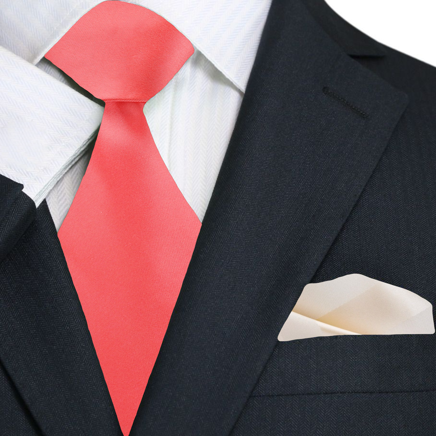 Slim coral necktie styled for a business meeting