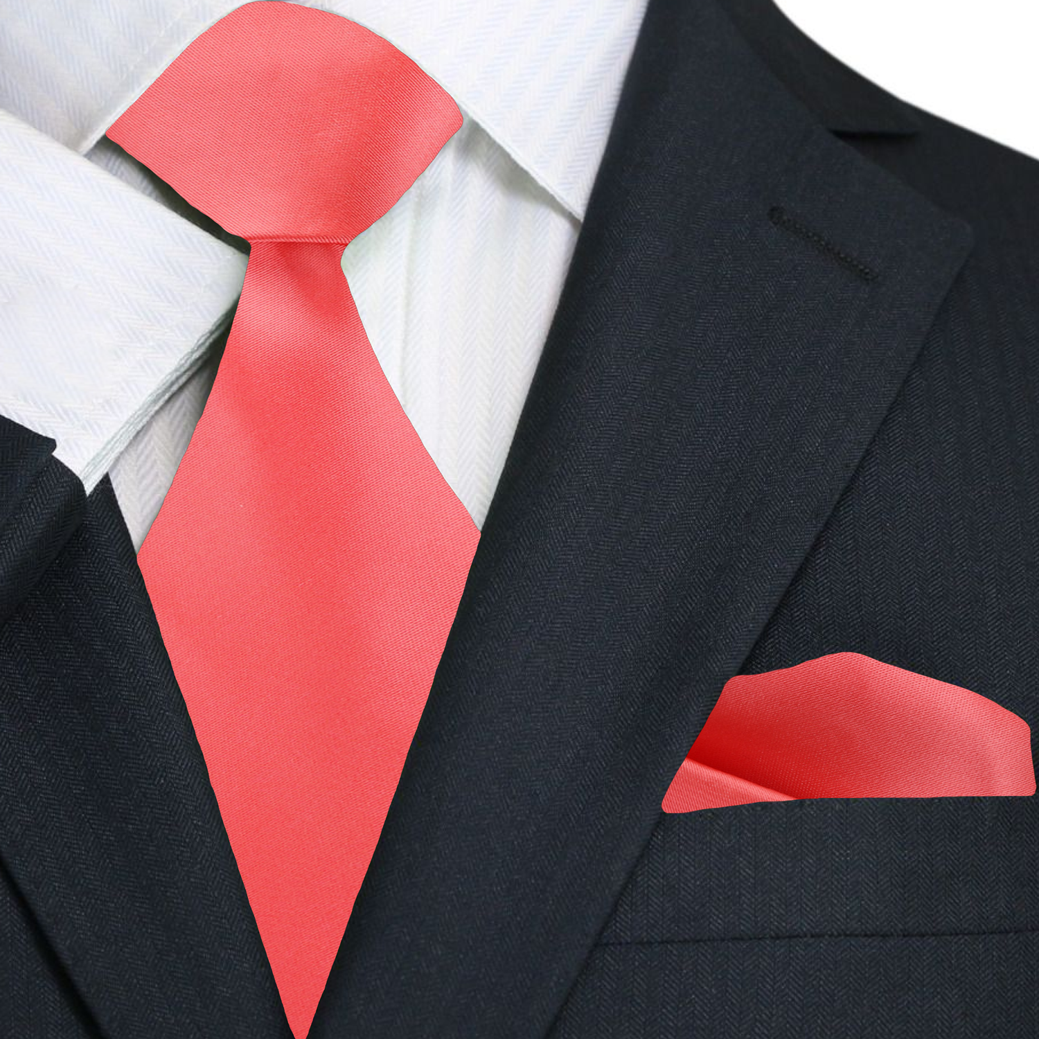 Slim coral necktie styled for a business meeting