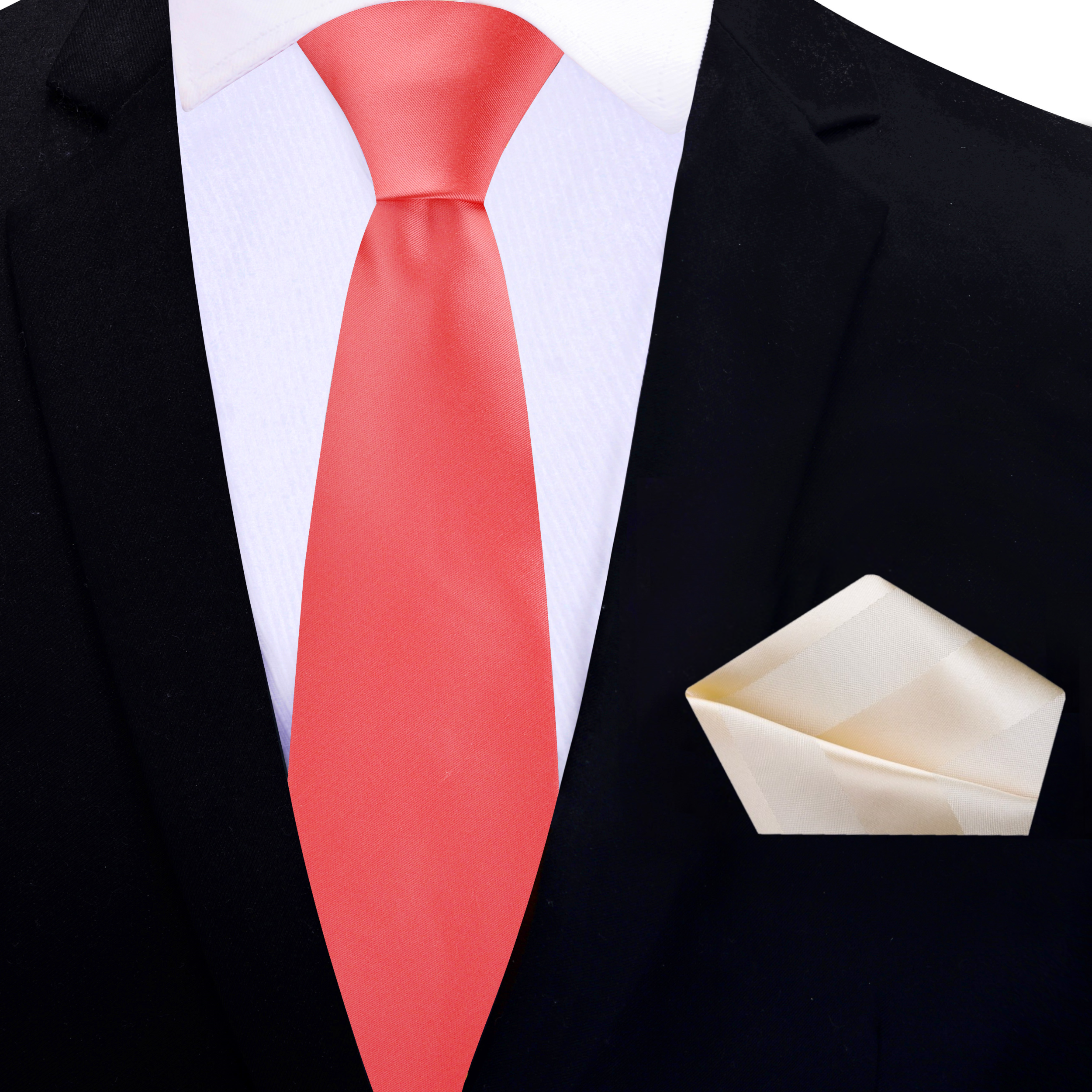 Close-up of the luxurious fabric of a coral tie with a refined texture