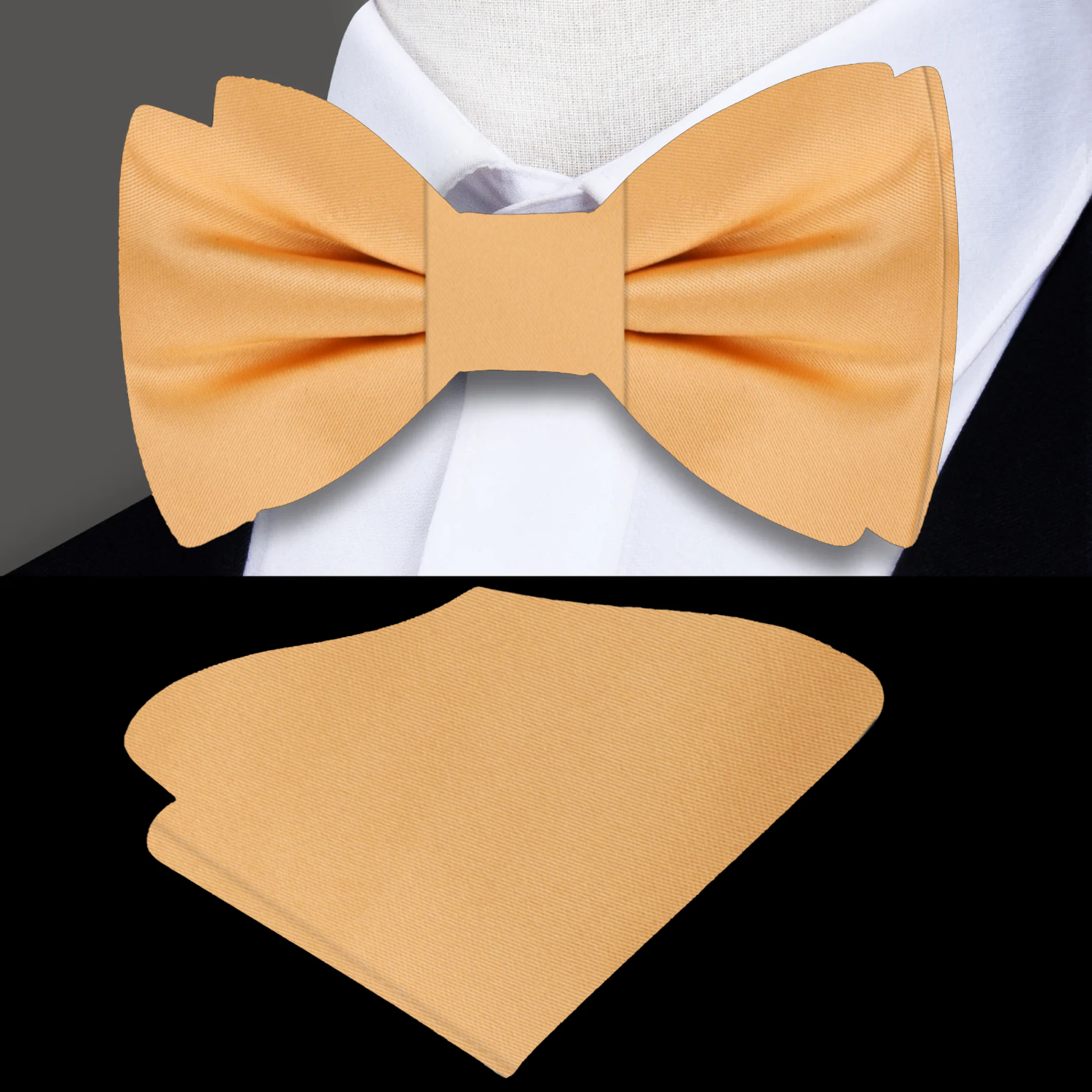 Elegant silk bow tie in soft marigold, perfect for weddings.