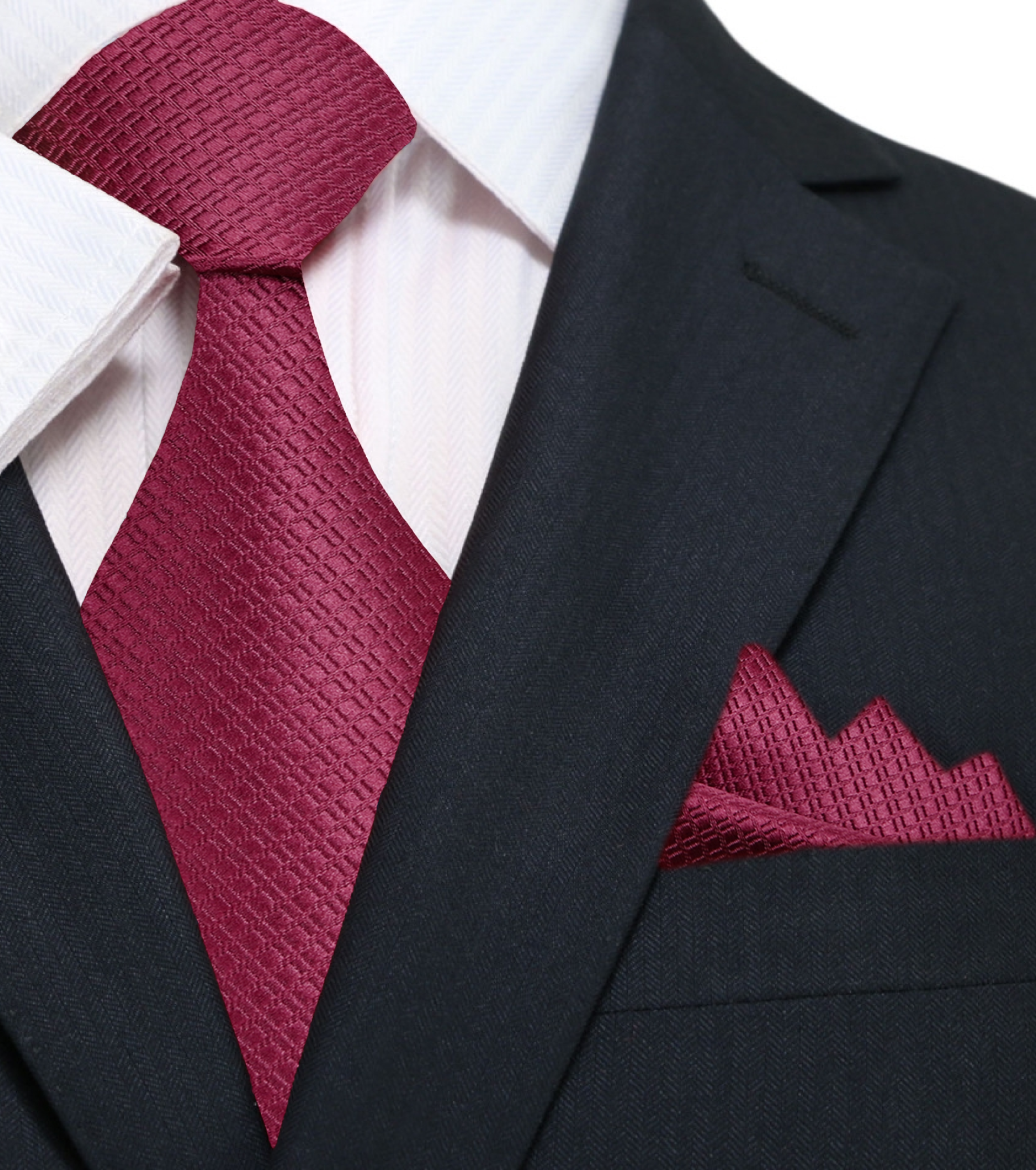 Elegant deep red silk necktie for boys displayed with matching pocket square