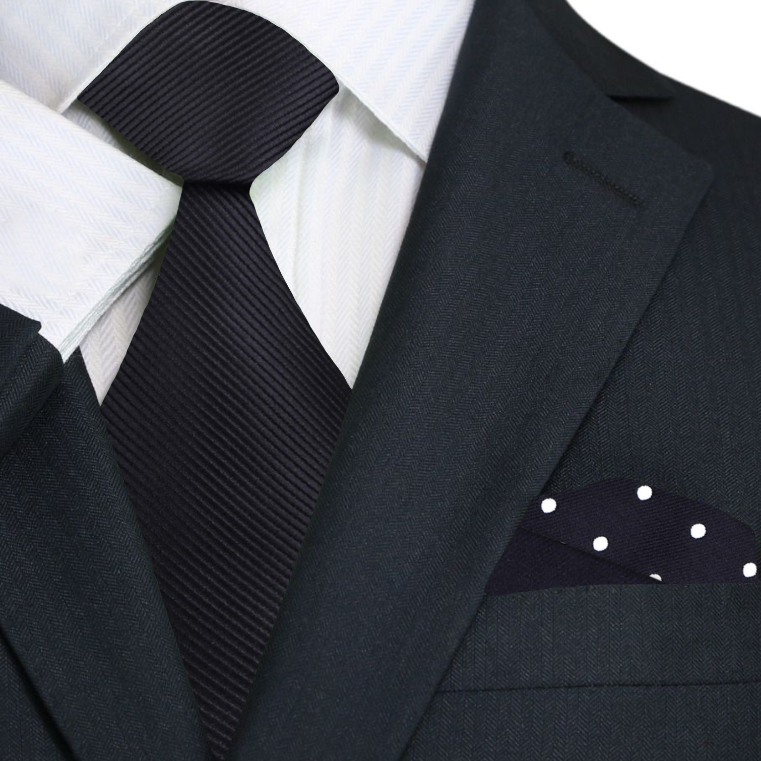 Elegant Solid Black Silk Necktie worn with a white dress shirt and dark suit for a formal event.