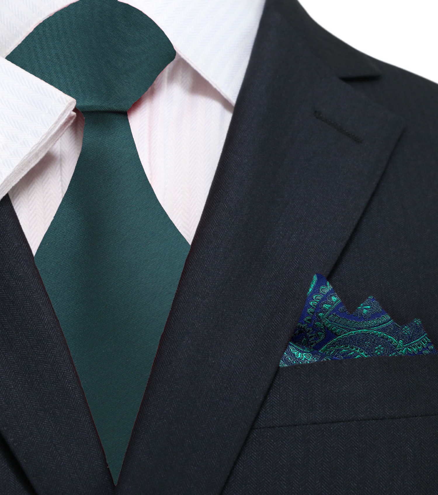 Men wearing a green silk tie paired with navy suit for wedding attire