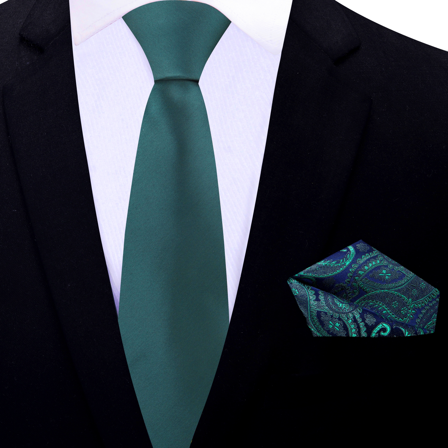 Men wearing a green silk tie paired with navy suit for wedding attire