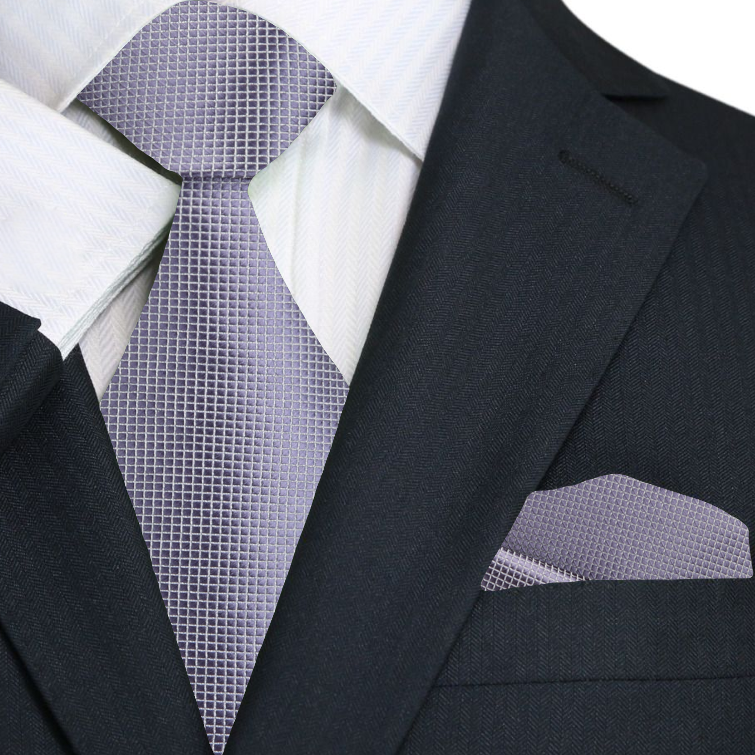 Elegant navy blue silk mens tie with subtle check pattern, suitable for weddings