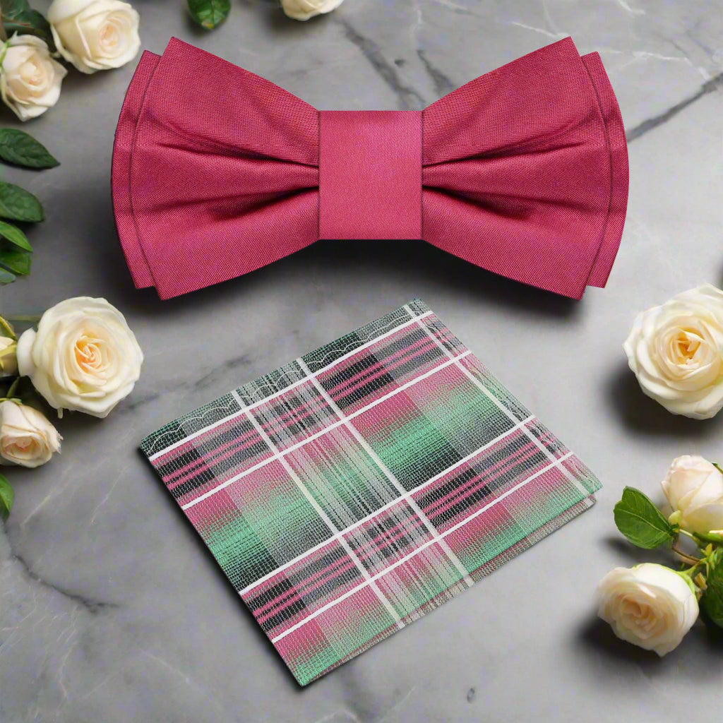 The deep red silk bow tie elegantly paired with a crisp white shirt, perfect for a black-tie event.