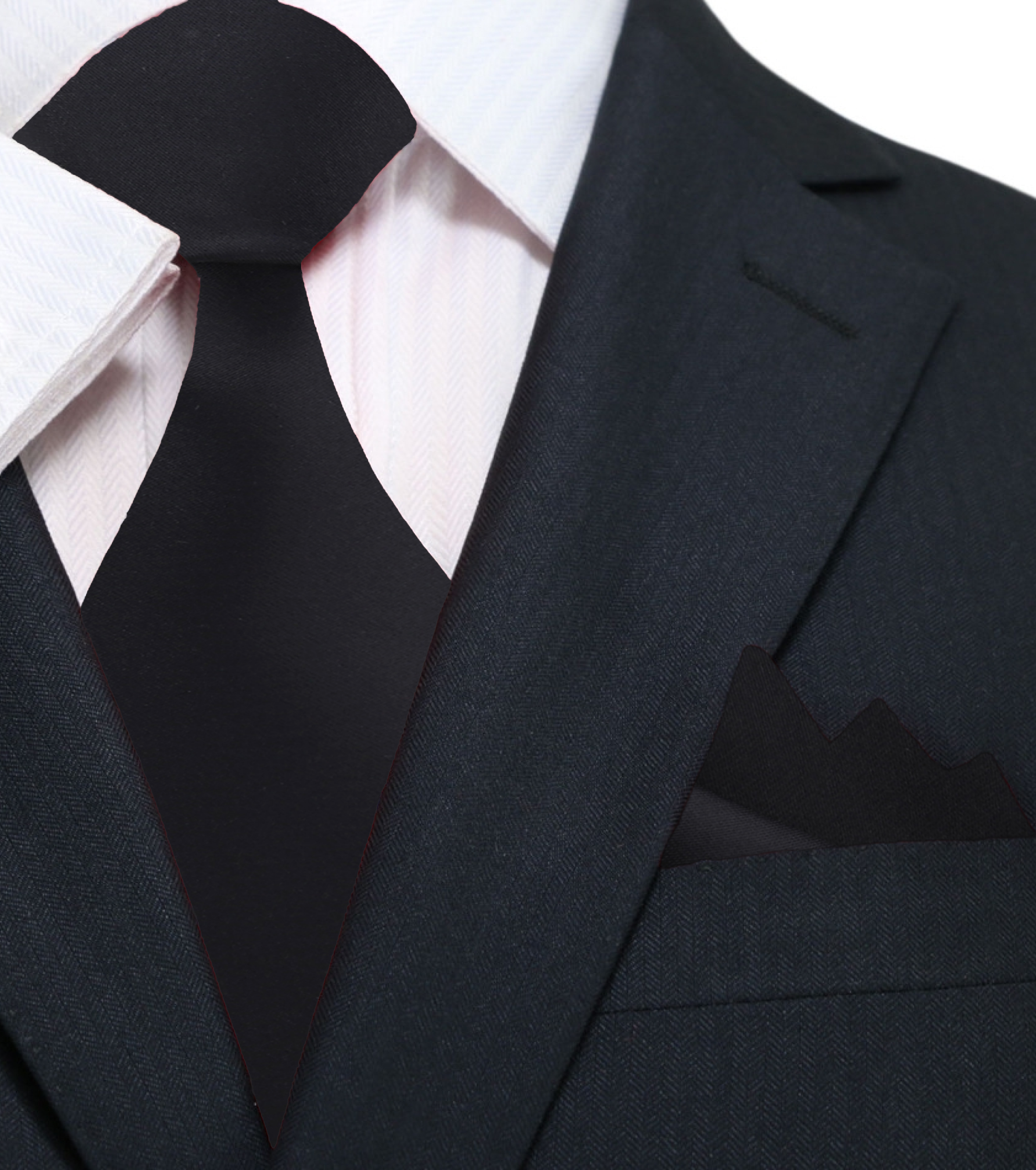 Close-up of a black silk tie suitable for wedding formal wear