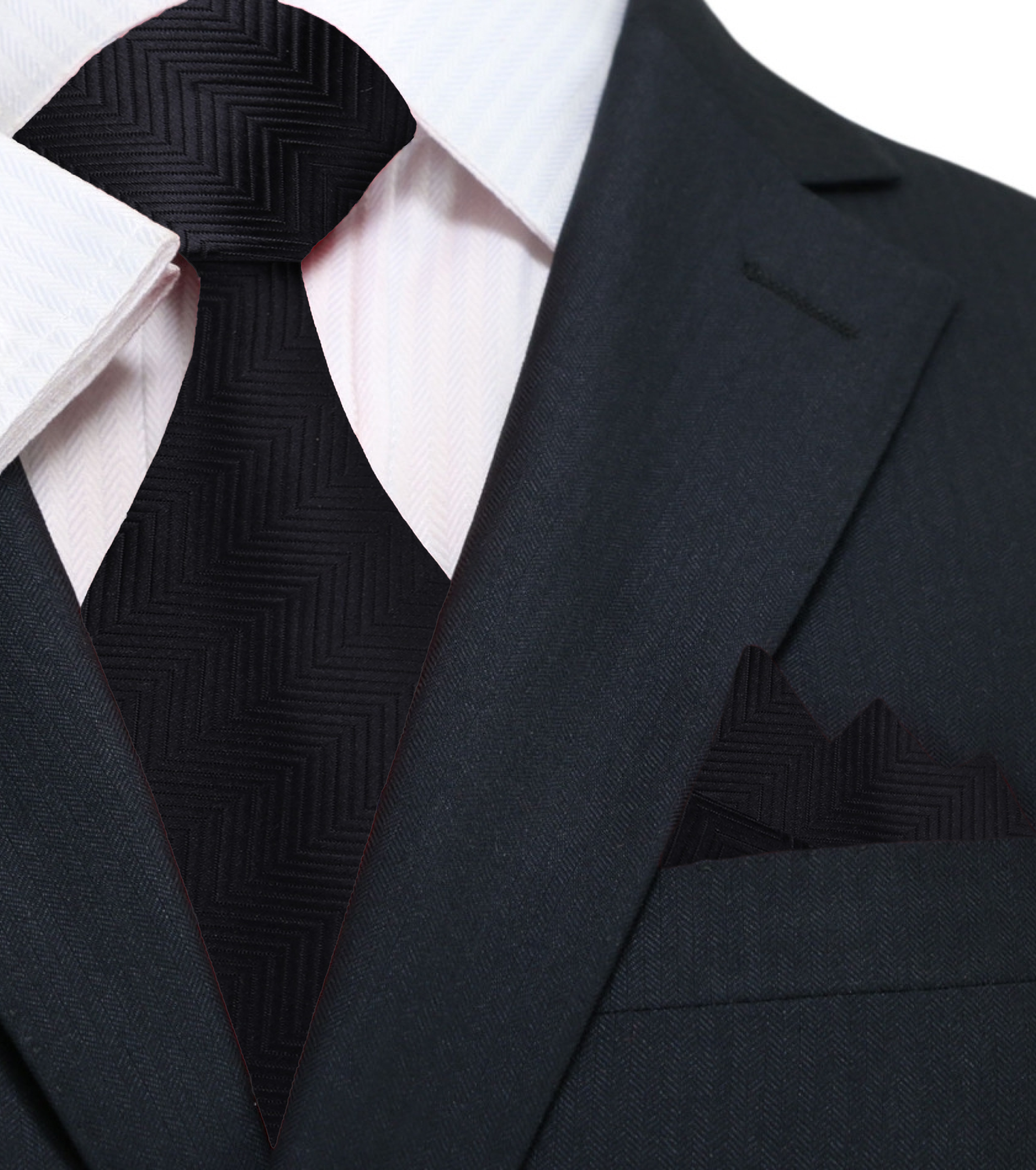 Close-up of the black neckties texture, highlighting its premium silk fabric.