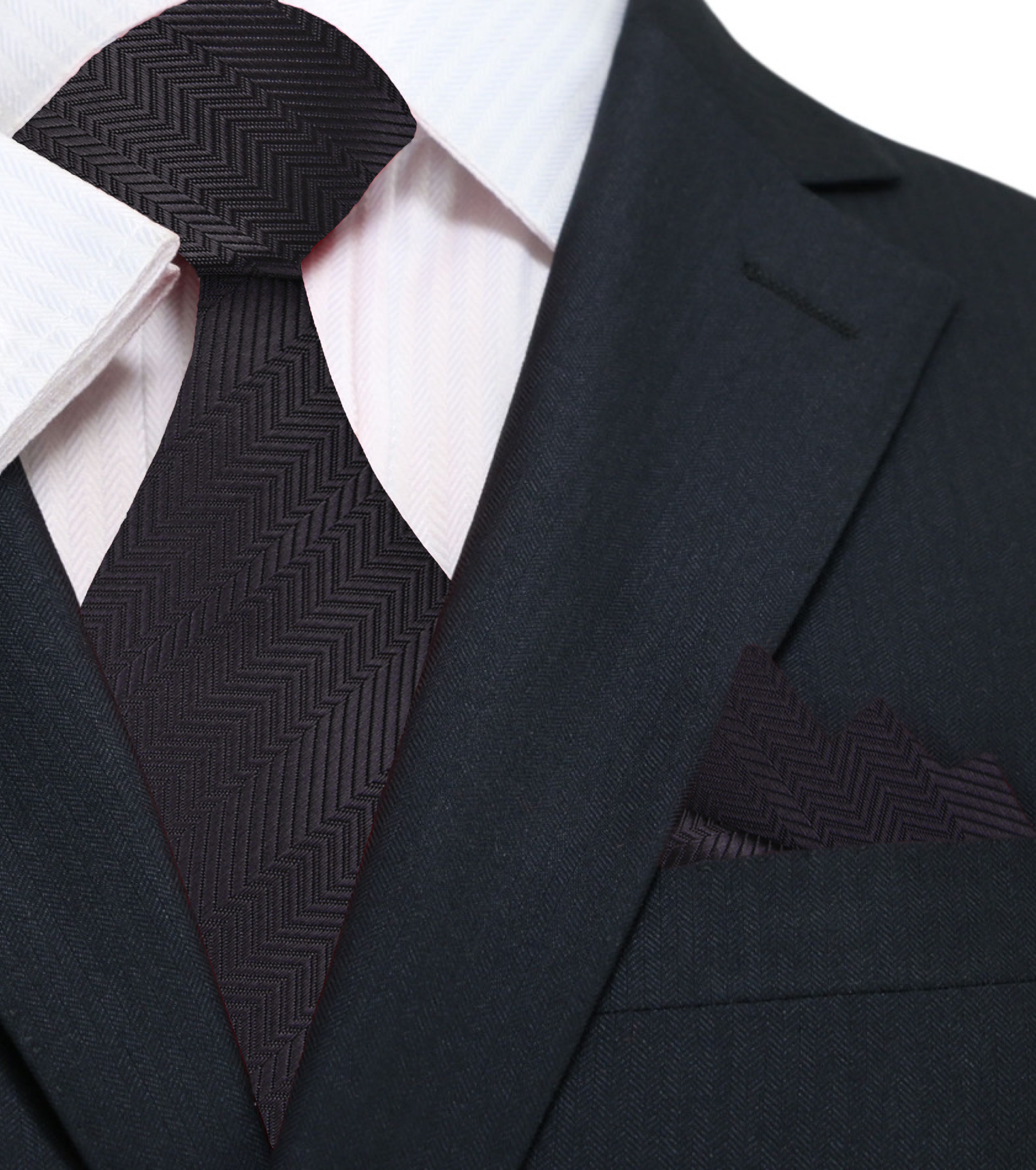 Close-up of the black neckties texture, highlighting its premium silk fabric.