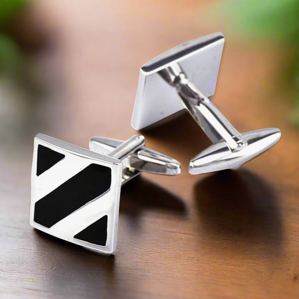 Mens accessories featuring modern square cufflinks with line design